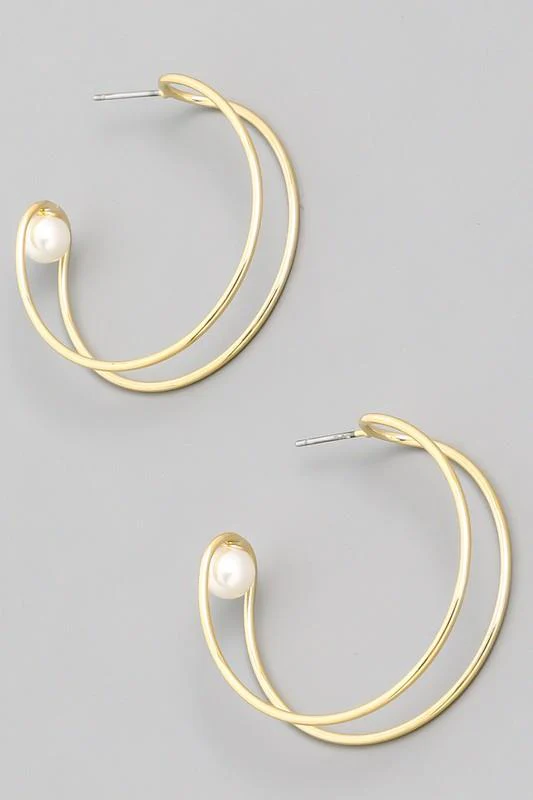 Golden Pearl Hoop Earrings