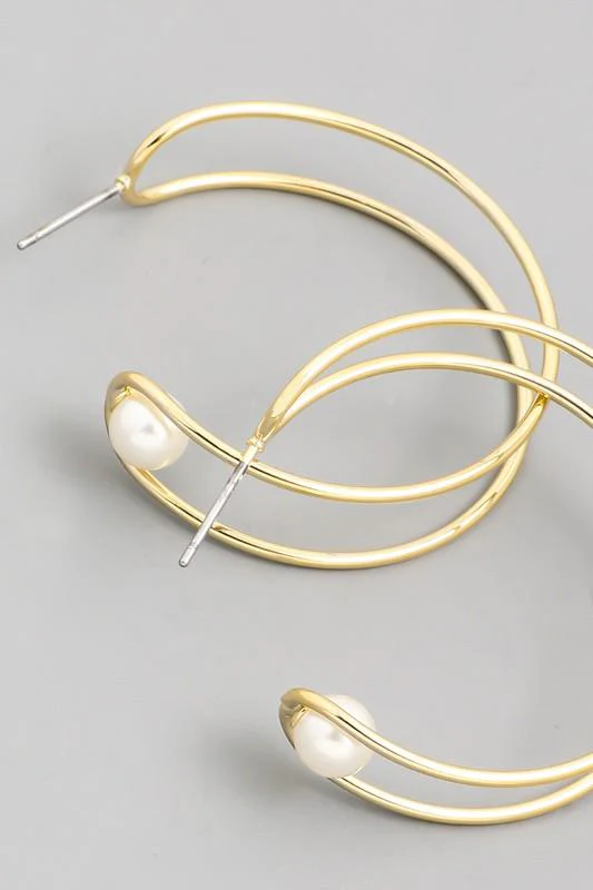 Golden Pearl Hoop Earrings