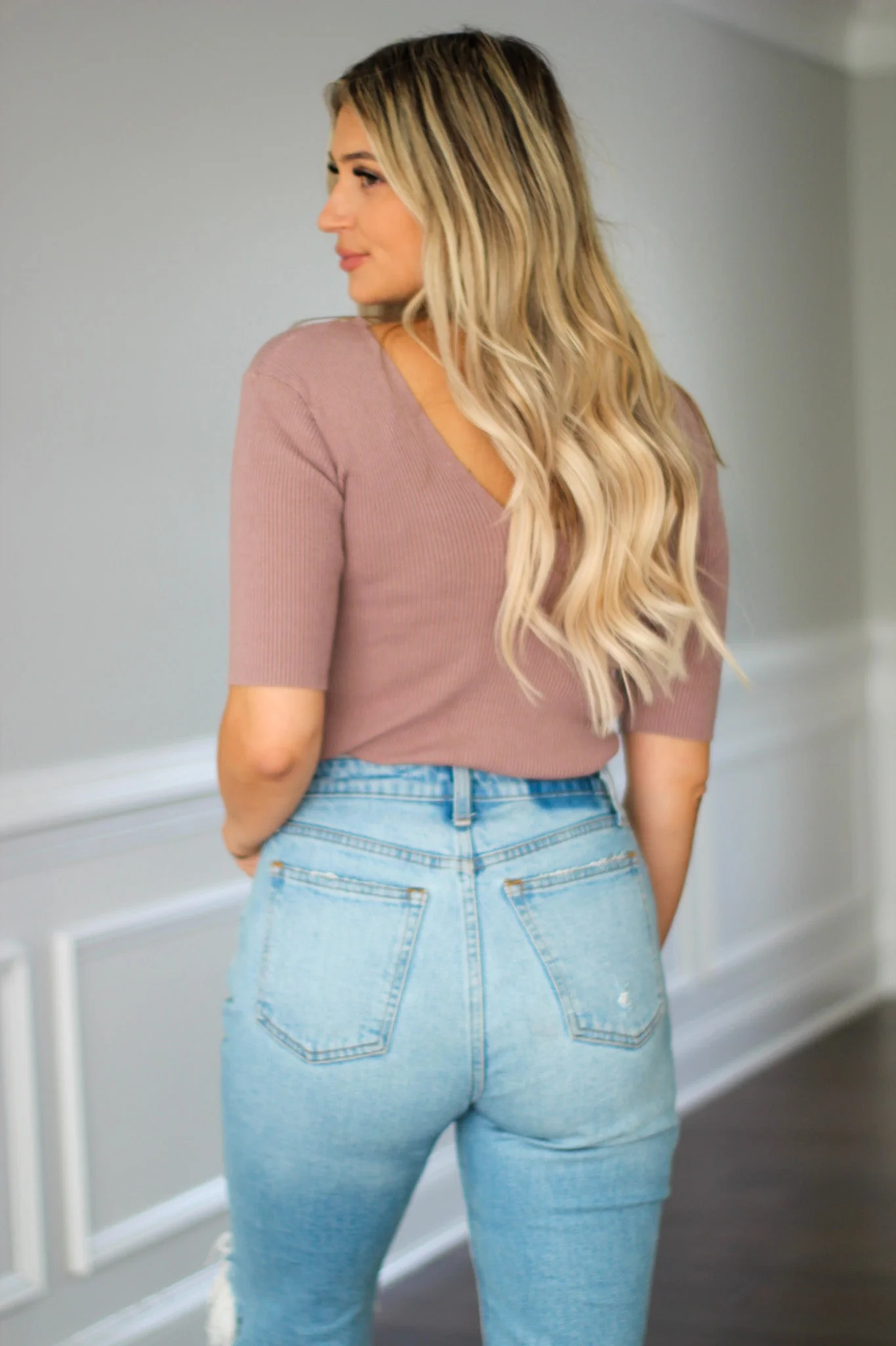 Riley V-Neck Bodysuit- Twig