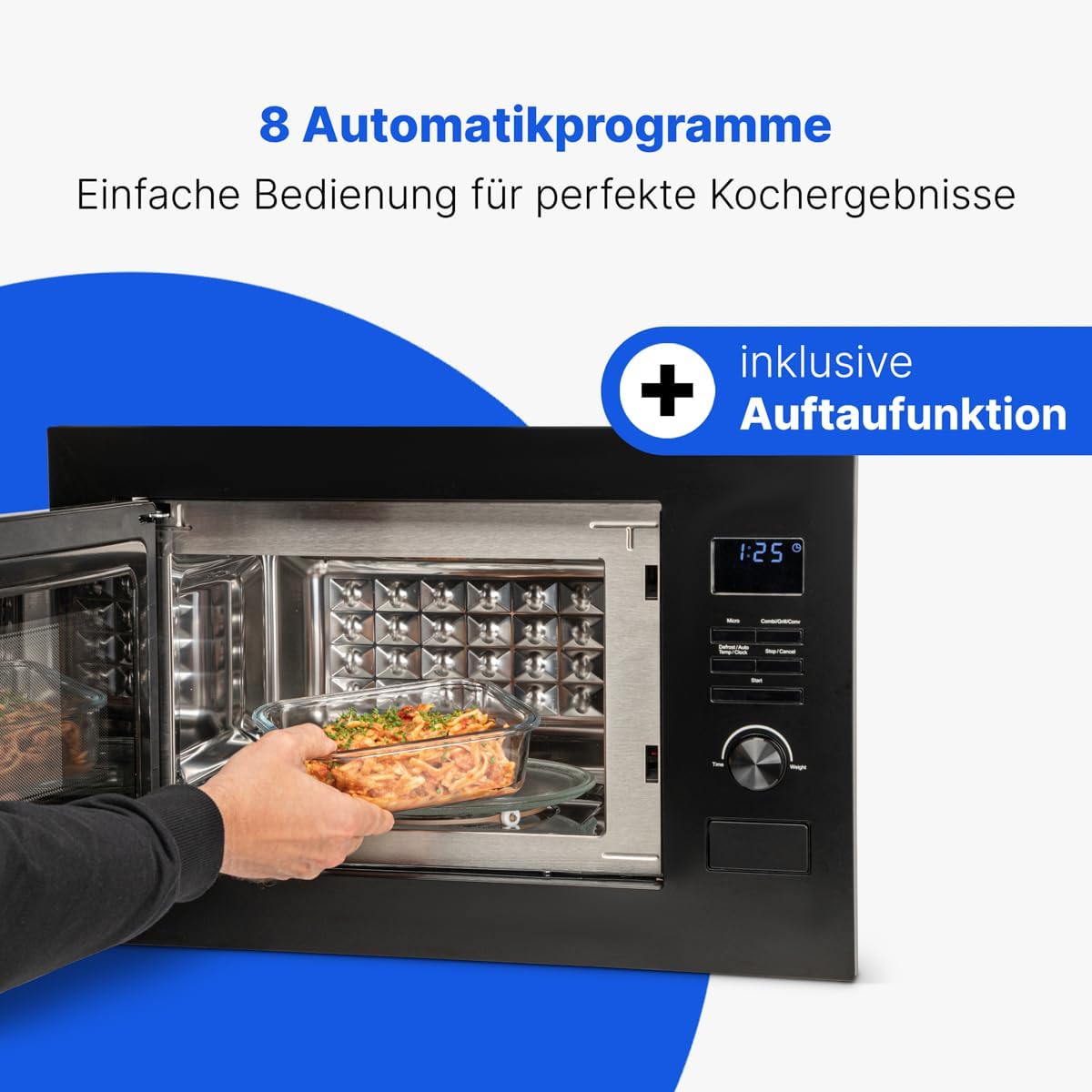 Bomann® 3in1 Einbau Mikrowelle mit Grill und Heißluft | Microwave mit 25L Garraum | 8 Automatikprogramme | Auftaufunktion | inkl. Grillrost und Drehteller (Ø 27 cm) | 900W | MWG 3001 H EB schwarz-matt