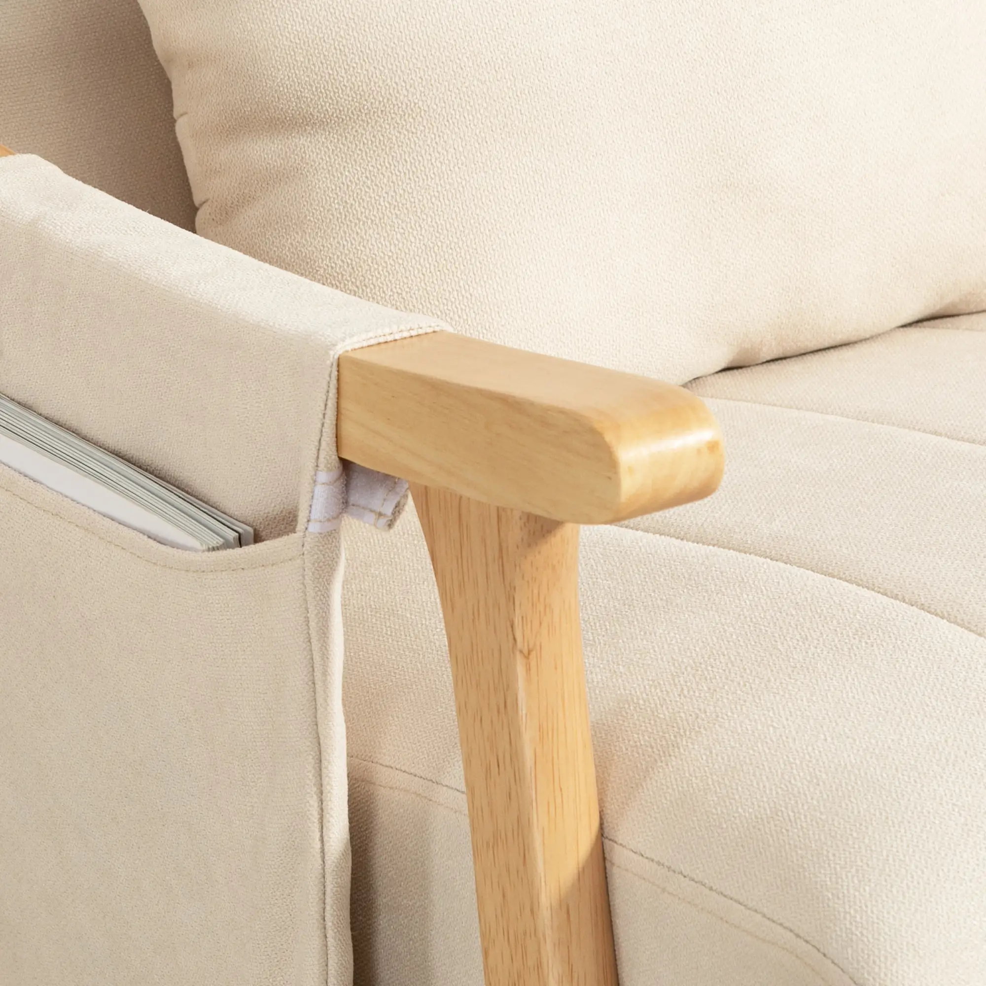 HOMCOM Schaukelstuhl mit Lendenkissen und Seitentasche Beige