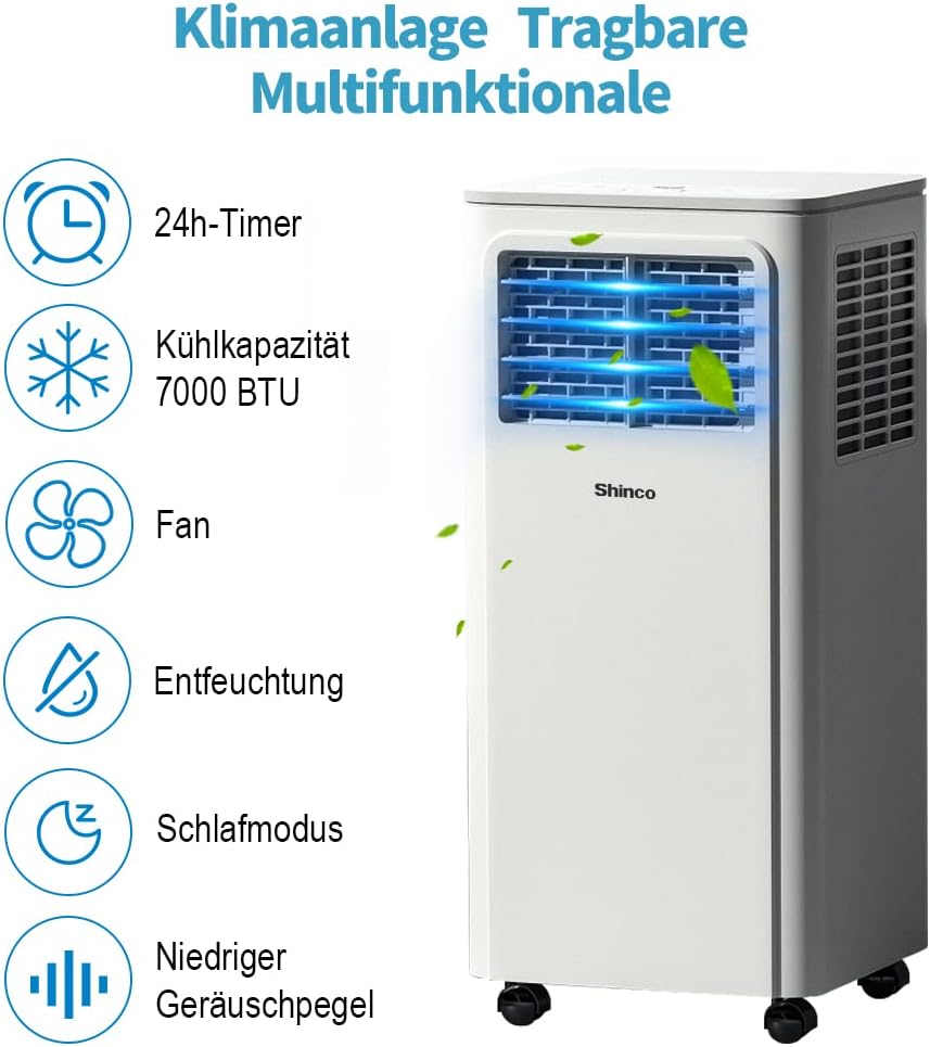 SHINCO Mobile Klimaanlage mit Abluftschlauch, 12000BTU, Kühlung&Heizung&Ventilieren&Entfeuchten, Mobiles Klimagert mit Fenstermontage-Kit, 24H-Timer, APP, für Rume von etwa 90m