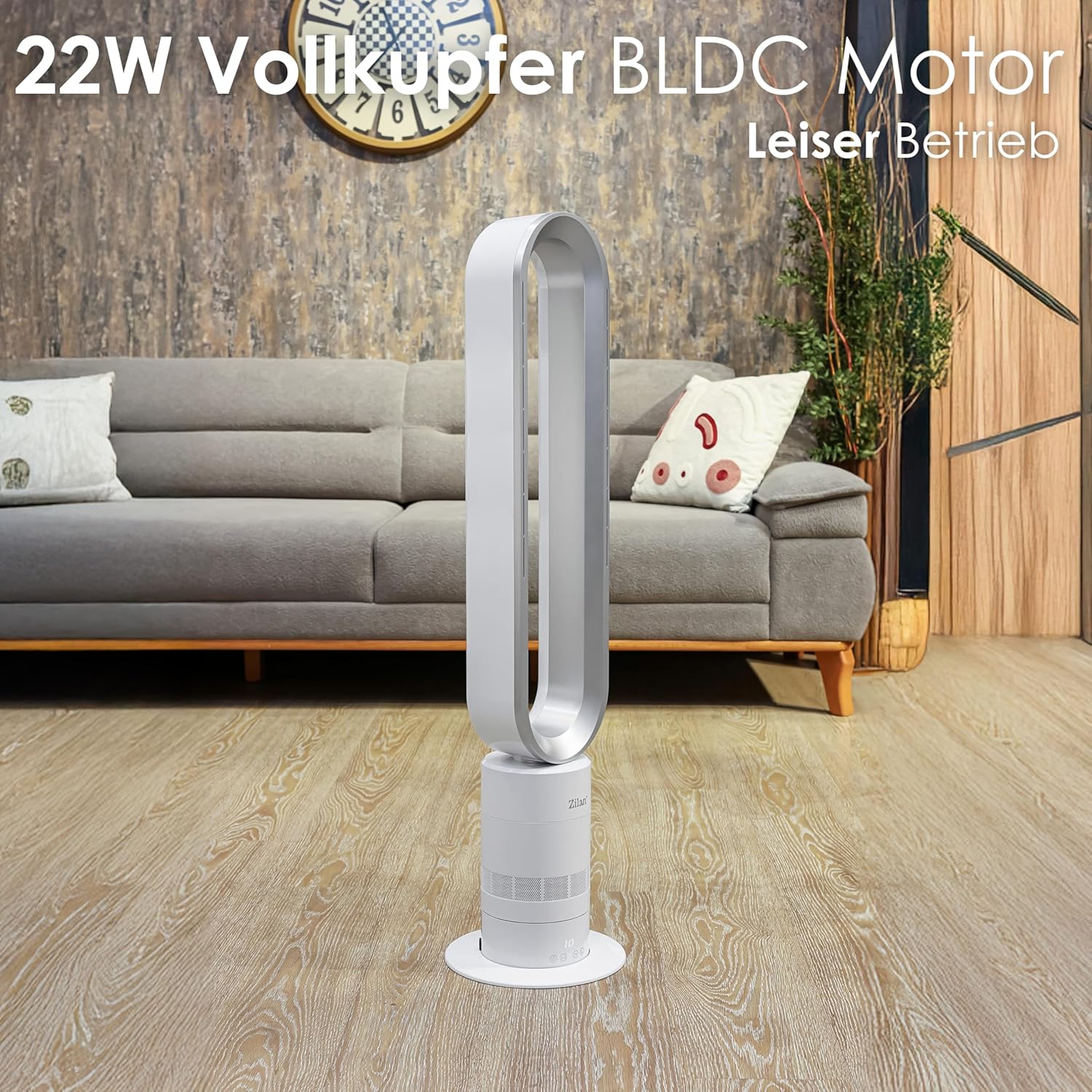 Zilan Turmventilator energiesparender BLDC Motor mit Fernbedienung Ventilator energiesparend oszillierend sehr leise Design Standventilator 10 Stufen Säulenventilator mit Kühlung Tower Fan