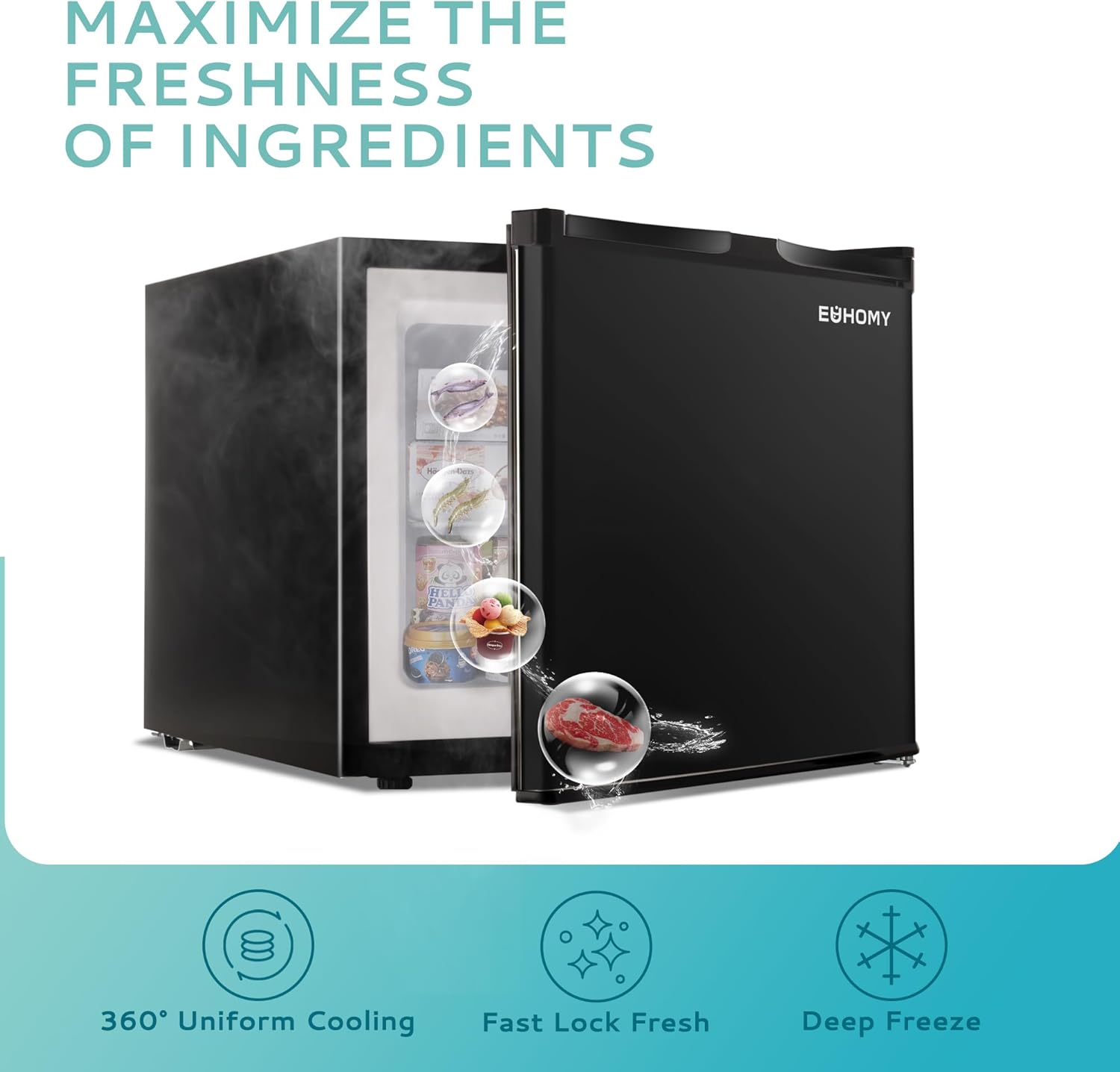 EUHOMY 46L Mini-Kühlschrank mit Umkehrbarer Tür, 7-Stufen Thermostat + Kühlbox, 39dB Ultra-Leise Kühlschrank klein für Schlafzimmer/Büro, Energieeffizient, Kompakt (Schwarz)