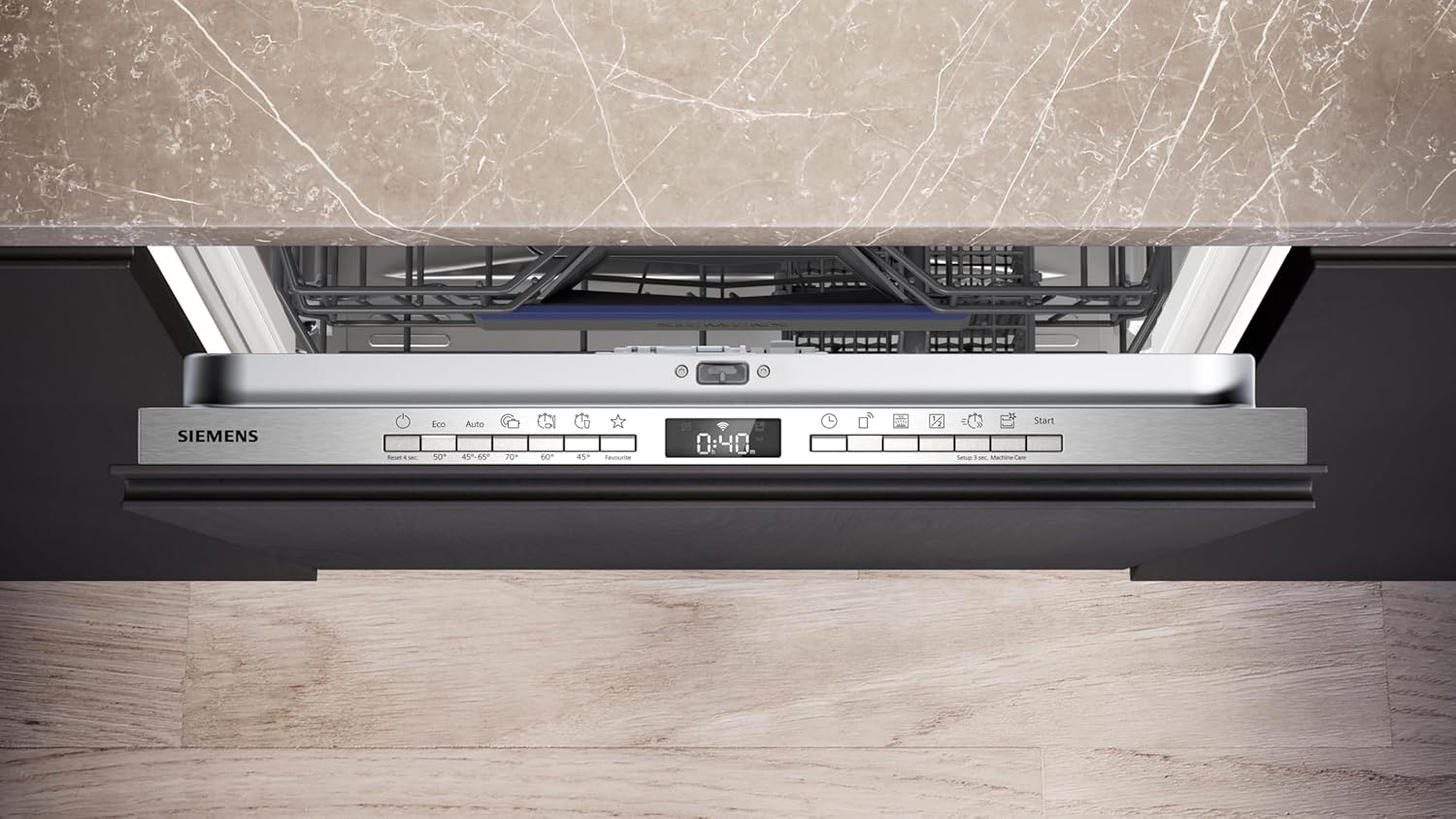 Siemens SN43ES14VE, iQ300 Smarter Geschirrspüler, Unterbau-Spülmaschine mit Besteckschublade, 60 cm, automatische Türöffnung dank autoOpen dry, besonders leise mit iQdrive-Motor, aquaStop, Edelstahl