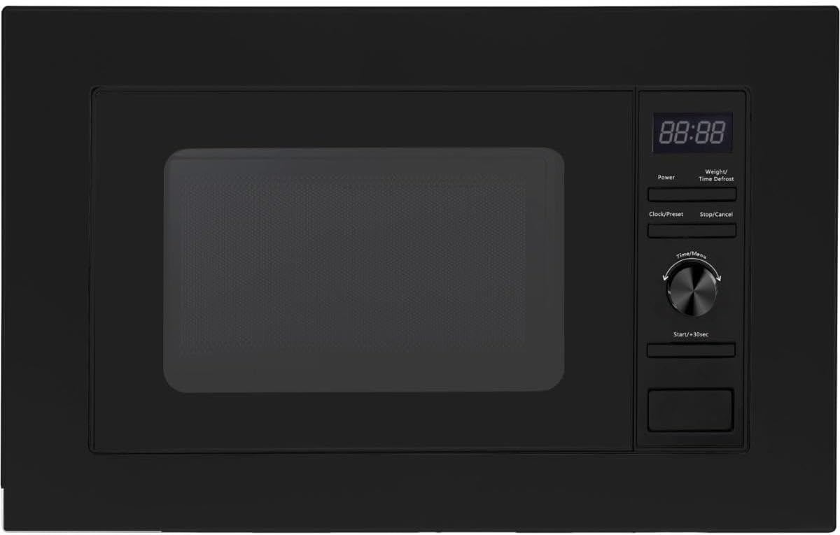 PKM Einbau-Mikrowelle MW800-20B EB | 800 W Mikrowellenleistung | 20L Garraum | 6 Leistungsstufen | 6 Programme | Auftaufunktion | Glas-Rahmen, schwarz | Drehteller (24,5cm) | LED-Display | schwarz