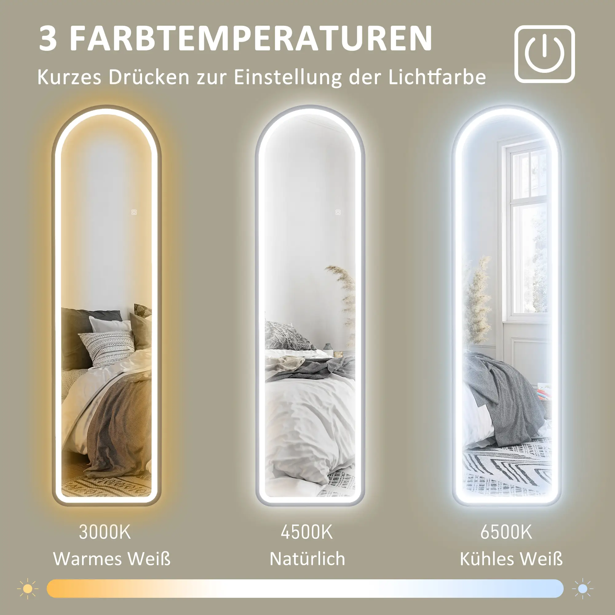 HOMCOM Standspiegel LED Touch Ganzkörperspiegel 3-in-1 Bogenform