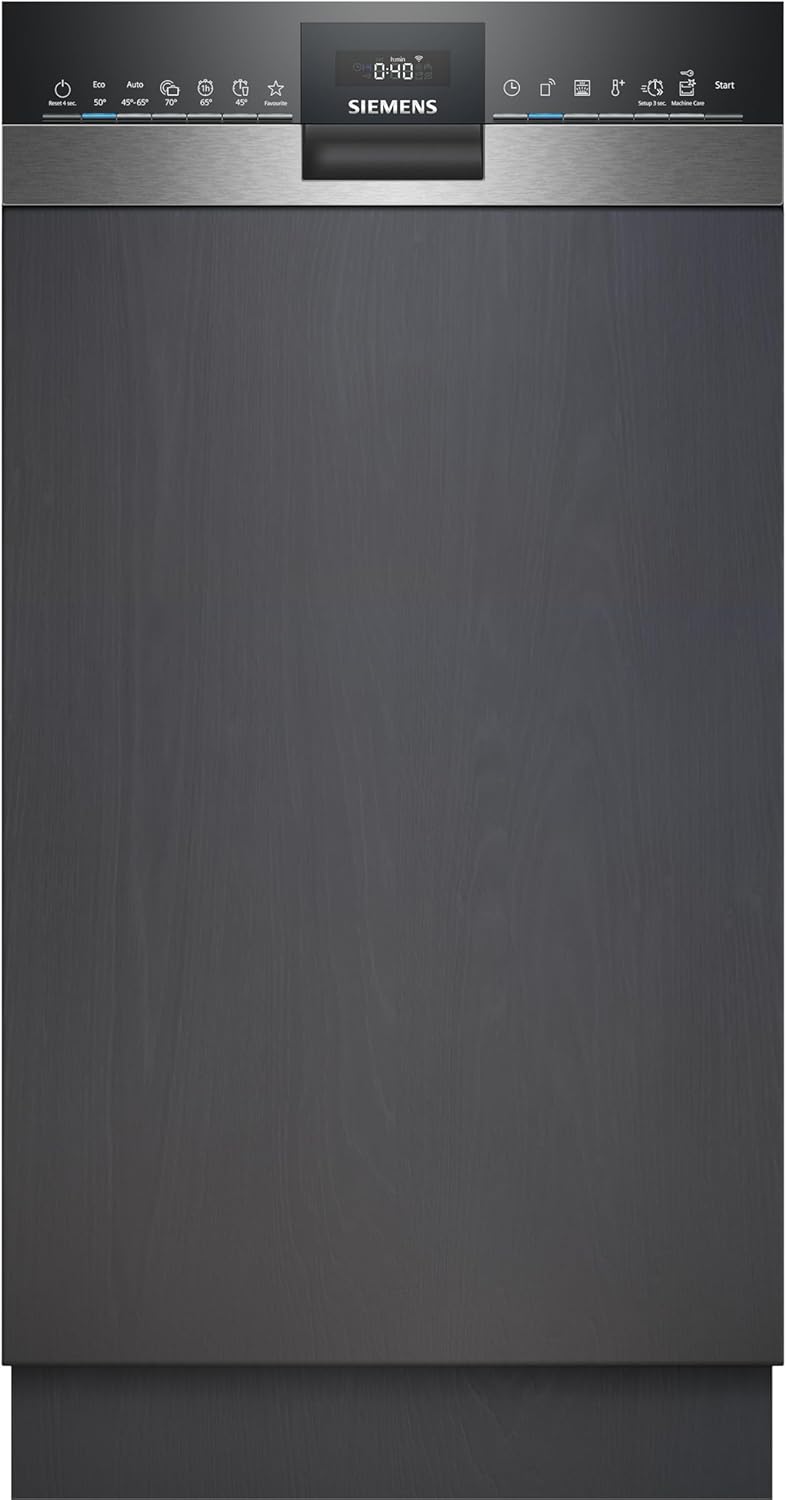 Siemens SR65YX08ME, iQ500 Smarter Geschirrspüler Vollintegriert, 45 cm breit, Besteckschublade, Zeolith, extra leise, aquaStop, automatische Türöffnung nach Programmende, varioSpeed, Innenbeleuchtung