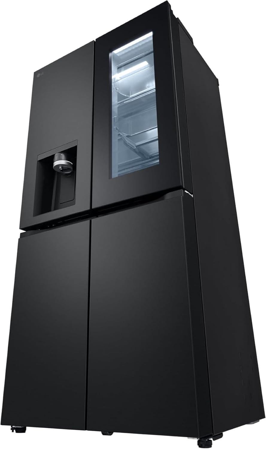 LG GMG861EPAE InstaView SLIM Multi-Door, Klasse E, 508 L, Kühlschrank mit Gefrierfach, Eis-, Crushed Ice- Wasserspender mit UVnano, Total NoFrost, Smart Inverter Kompressor, Wi-Fi, Farbe Matte Black