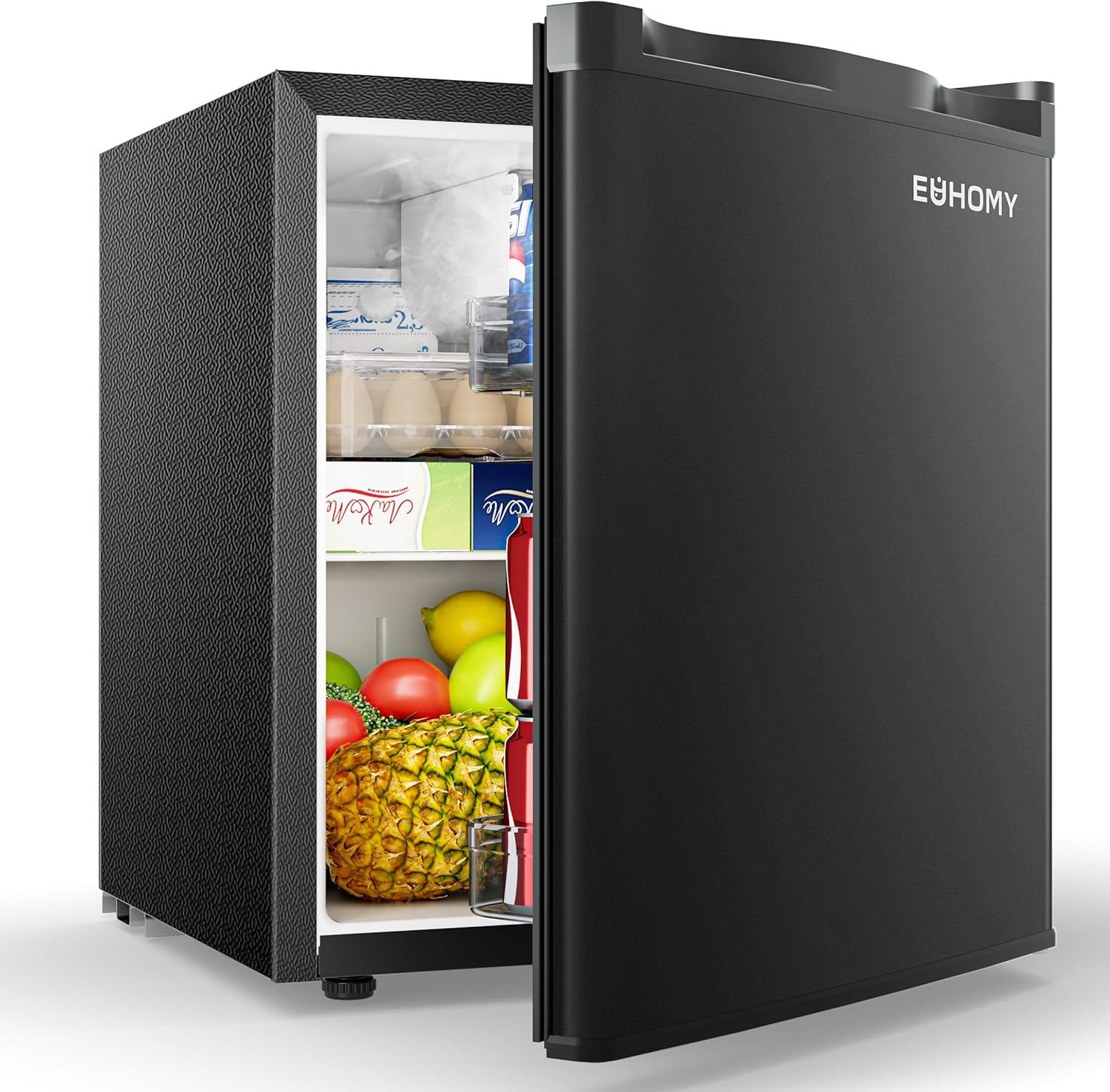 EUHOMY 46L Mini-Kühlschrank mit Umkehrbarer Tür, 7-Stufen Thermostat + Kühlbox, 39dB Ultra-Leise Kühlschrank klein für Schlafzimmer/Büro, Energieeffizient, Kompakt (Schwarz)