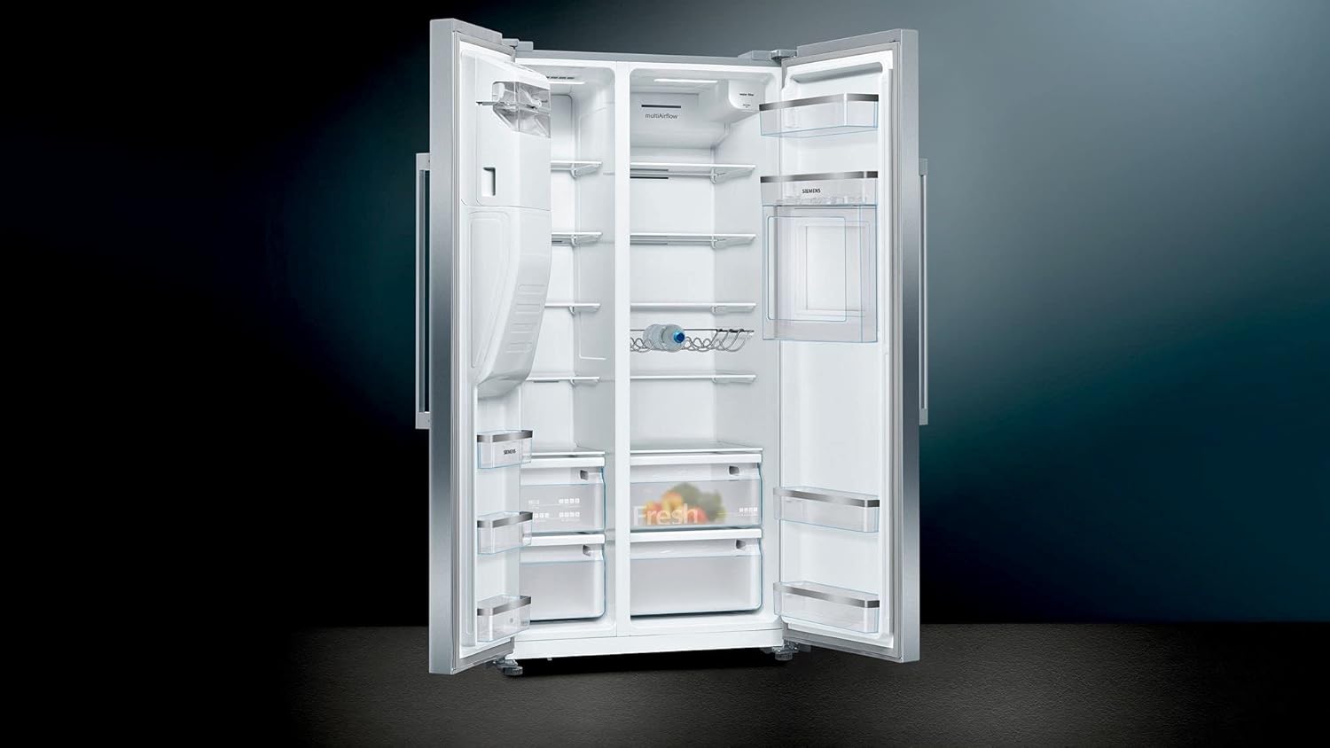 SIEMENS KF96NVPEA iQ300 Multi-Door-Kühlschrank, 183 x 91 cm, 405 L Kühlen & 200 L Gefrieren, hyperFresh längere Frische, noFrost nie wieder abtauen, superCooling schnellere Kühlung