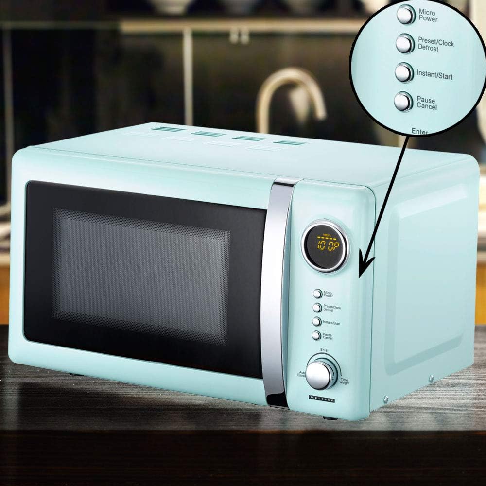 Melissa 16330109 Classico Mikrowelle Mikrowellenofen Retro-Design Metall-Gehäuse, 20 Liter Garraum, 700 Watt Mikrowellenleistung, Timer, 5 Leistungsstufen, Rot Metallic