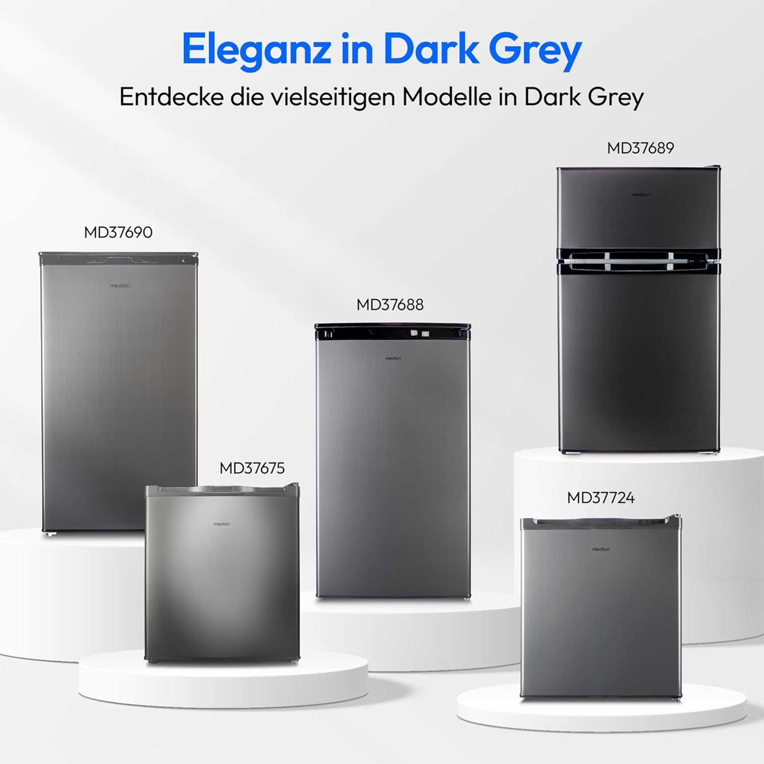 MEDION Kühlschrank mit Eiswürfelfach (90L Gesamt-Nutzinhalt 80L Kühlteil 10L Eiswürfelfach, transparente Gemüseschublade, freistehend, wechselbarer Türanschlag, höhenverstellbare Füße, MD37690) grau