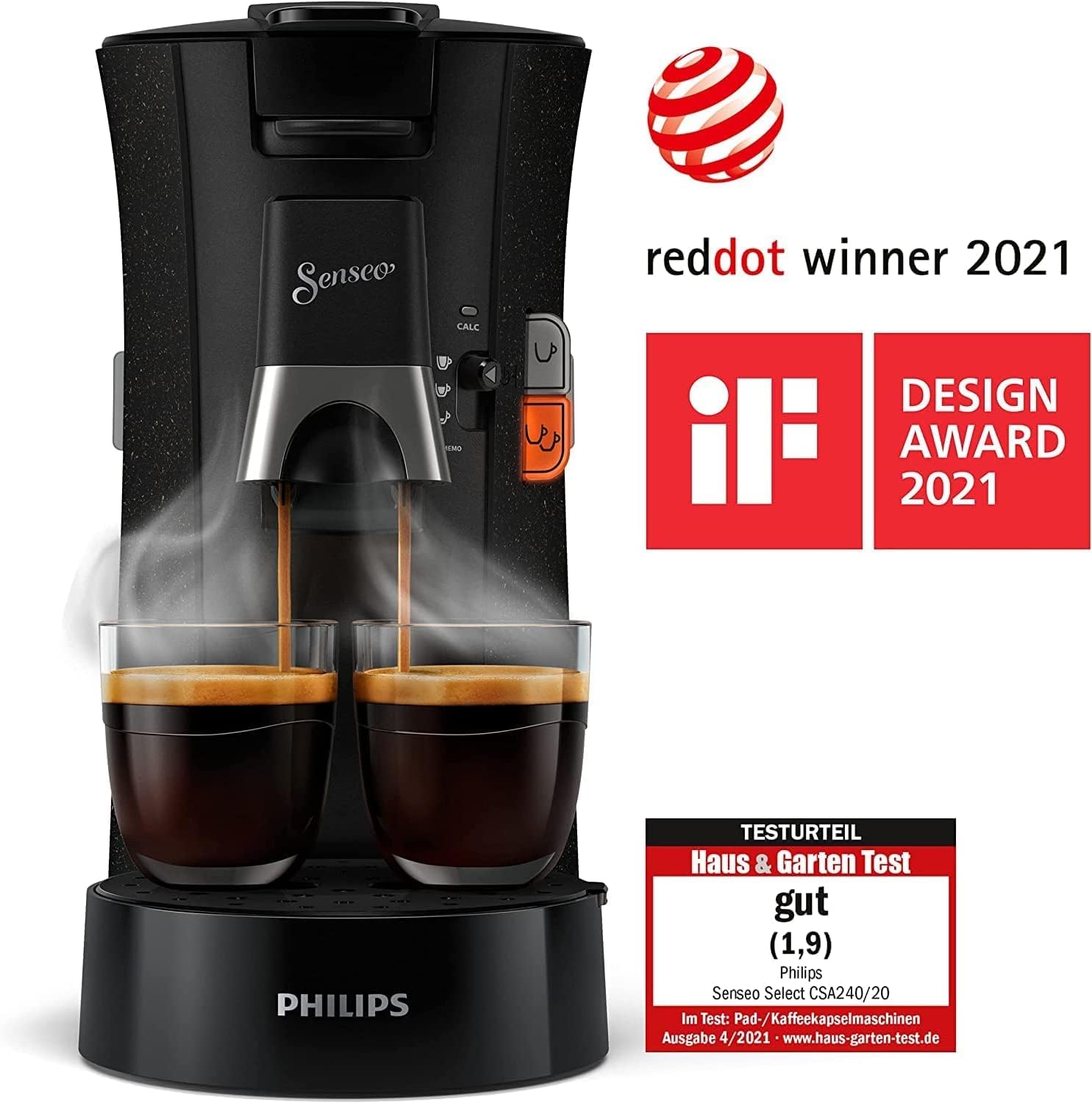 Philips Senseo Select CSA240/20 Kaffeepadmaschine (Kaffeestrkewahl Plus, Memo-Funktion, aus recyceltem Plastik), Schwarz Eco