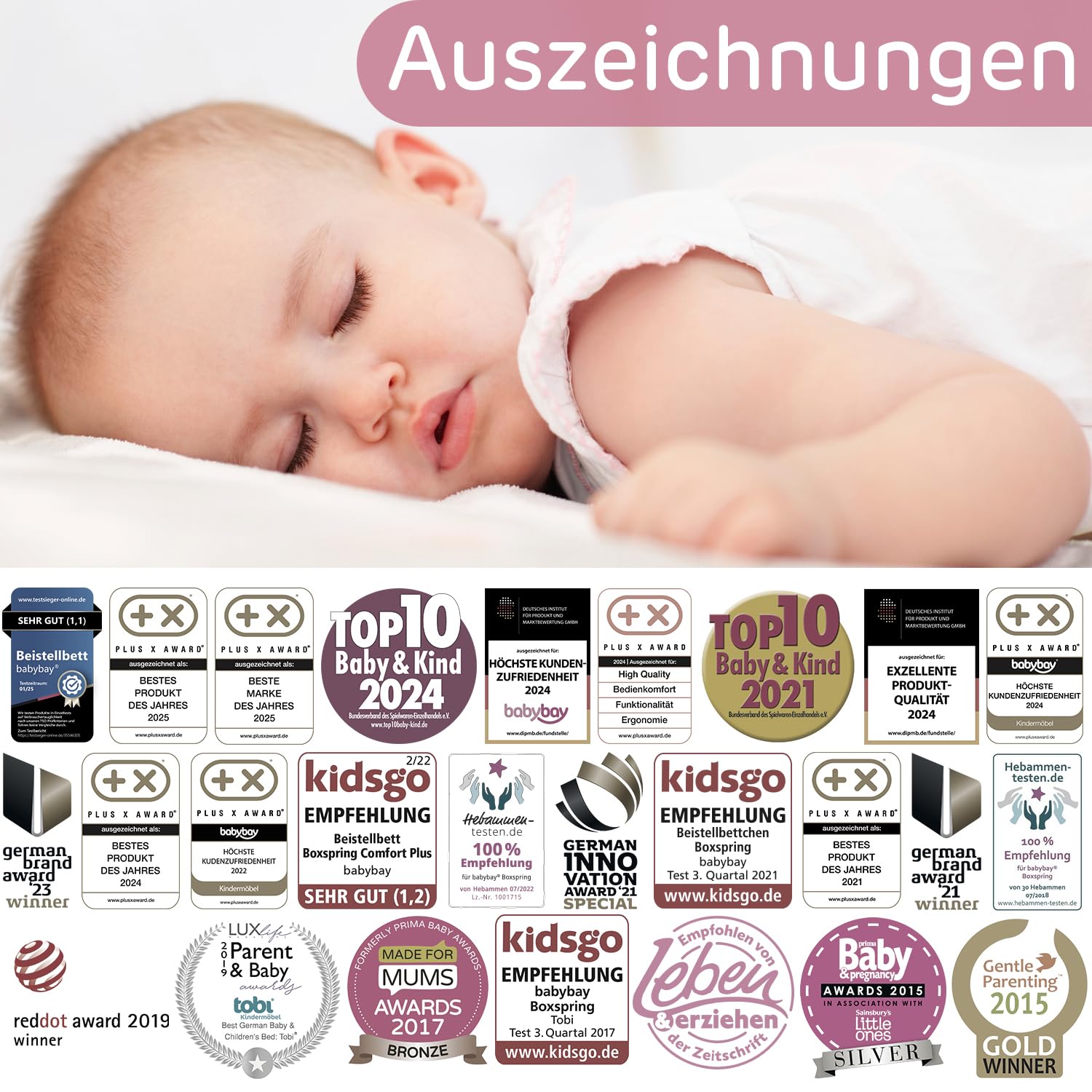 babybay Original Beistellbett aus massivem Buchenholz / kompakt & verwandelbar / Kinderbett Höhe stufenlos verstellbar & umweltfreundlich / mitwachsendes Babybett (weiß lackiert) / inkl. Matratze
