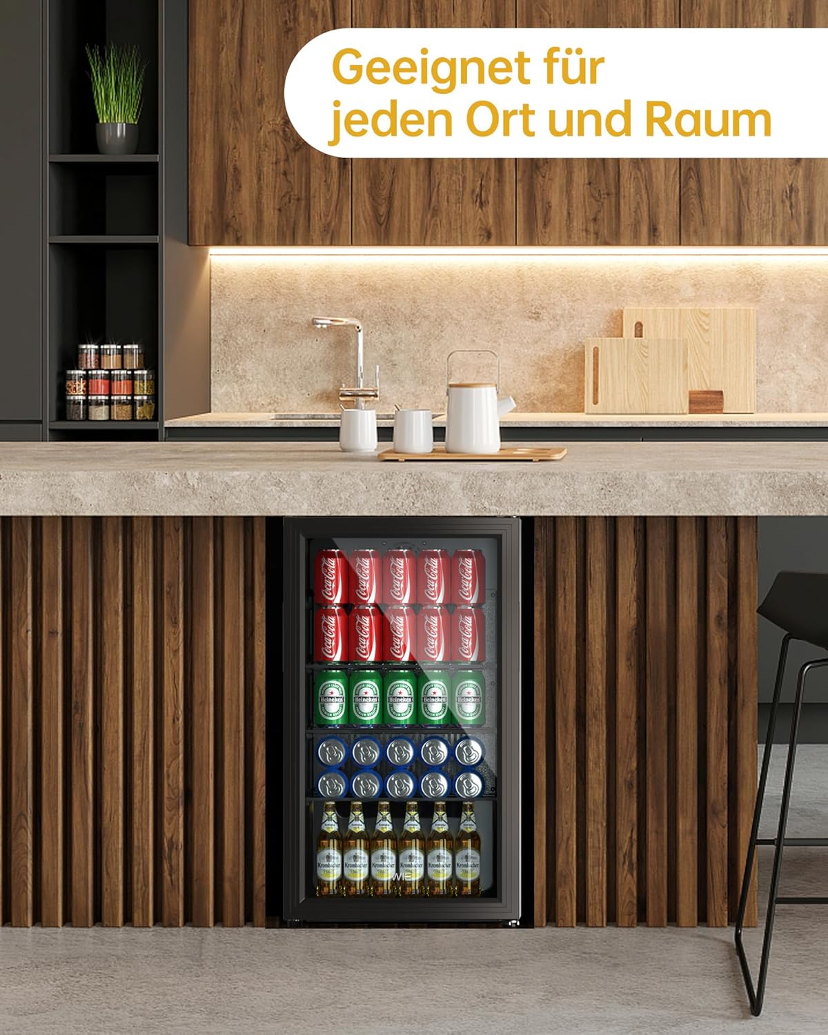WIE Getränkekühlschrank Mini Kühlschrank mit Doppelte Glastür mit Verstellbaren Ablagen Indoor Outdoor Klein Bierkühlschrank Wendetür Leise 86 Liter 120 Dosen für Soda/Bier für Zuhause/Küche/Bar/Büro
