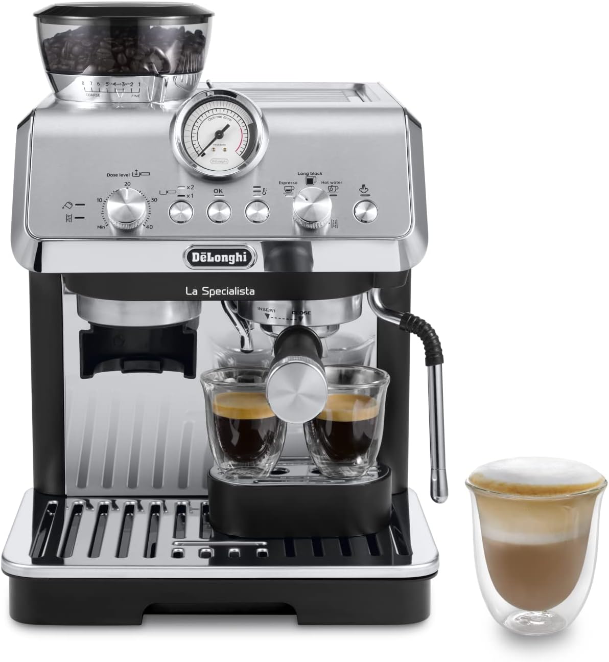 De'Longhi La Specialista Arte EC9155.MB Siebtrgermaschine, Espressomaschine mit Mahlwerk, 8 Mahlgrade, 15 Bar, 3 Temperaturen, Milchschaumdüse, 1300 W, 1,5 l Tank, Edelstahl/Schwarz inkl. Barista-Kit
