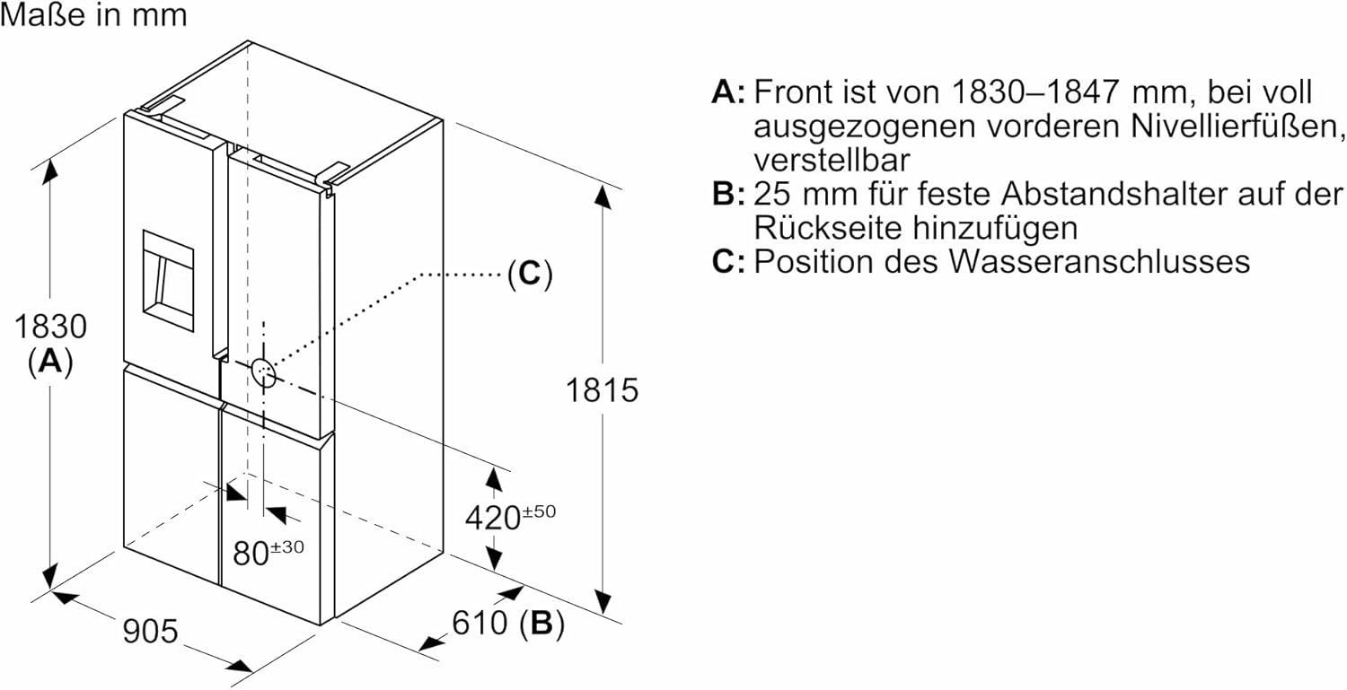 SIEMENS KF96NVPEA iQ300 Multi-Door-Kühlschrank, 183 x 91 cm, 405 L Kühlen & 200 L Gefrieren, hyperFresh längere Frische, noFrost nie wieder abtauen, superCooling schnellere Kühlung