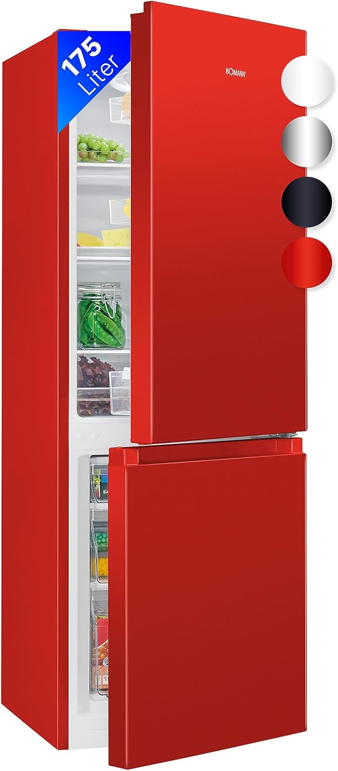 Bomann Fridge-Freezer KG 320.2, 143 cm High, Fridge-Freezer with 175 Litre Capacity, 3 Shelves and 3 Drawers, Door Stop Replaceable, Quiet Fridge-Freezer 39 dB, Black