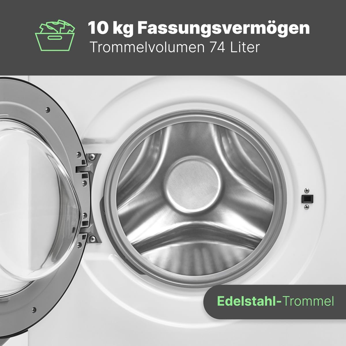 Bomann® Waschmaschine 10kg | max. 1400 U/min | 10 Jahre Motor-Garantie | effizienter, leiser & langlebiger Invertermotor | 15 Programme | Endzeitvorwahl | LED-Display | Washing Machine WA 7110