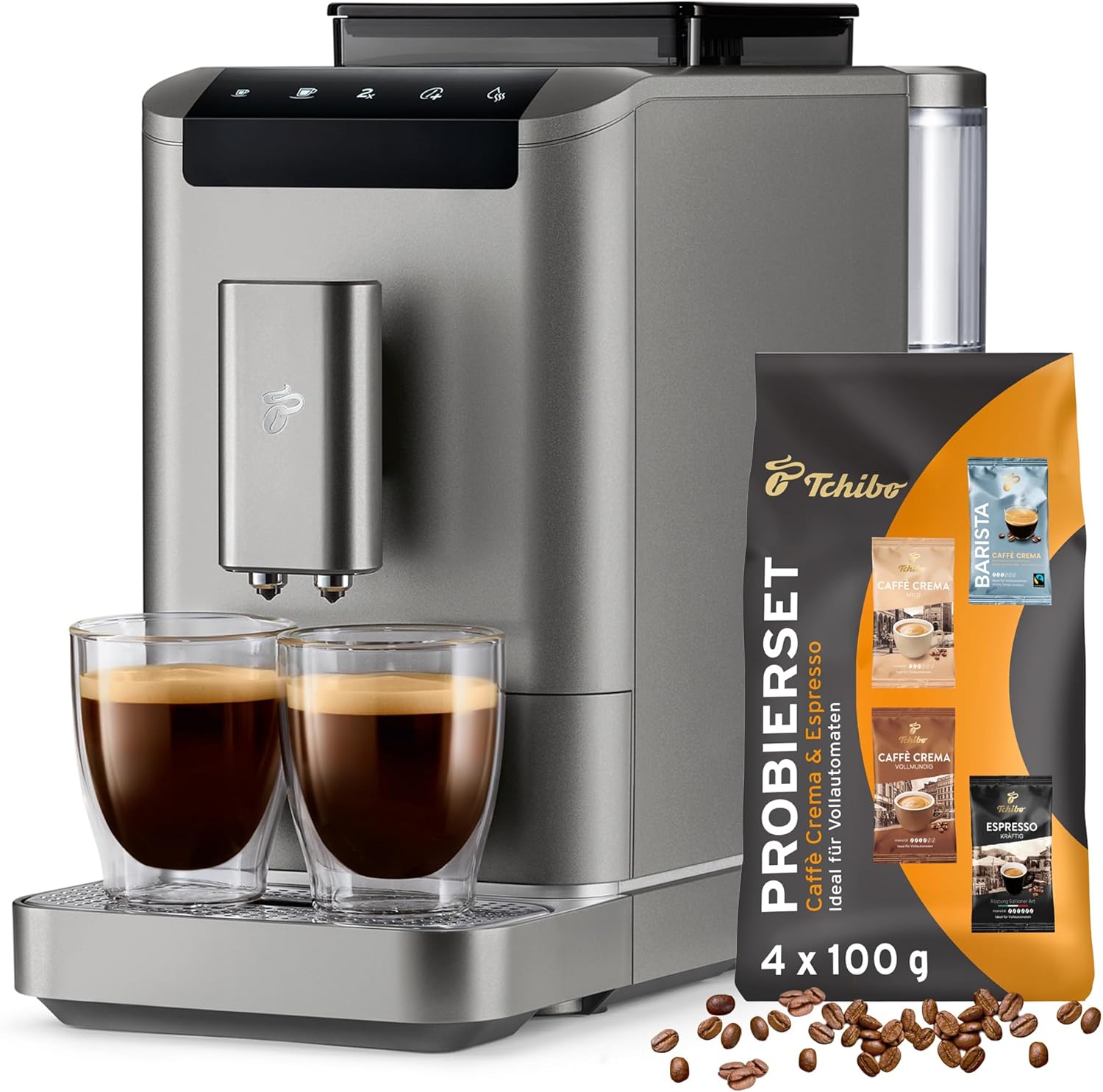Tchibo Kaffeevollautomat Esperto2 Caffè mit 2-Tassen-Funktion für Caffè Crema und Espresso, Granite Black - INKLUSIVE Kaffeeprobierset GRATIS