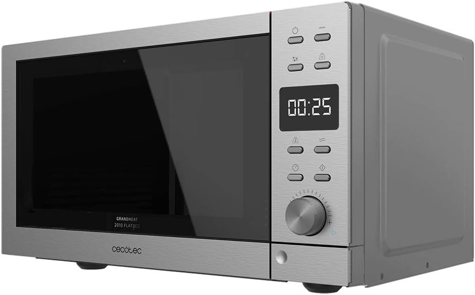 Cecotec Touch-Mikrowelle ohne Teller GrandHeat 2500 Flatbed Touch White. 800 W, 25 Liter Fassungsvermögen, 8 vorkonfigurierte Funktionen, Timer