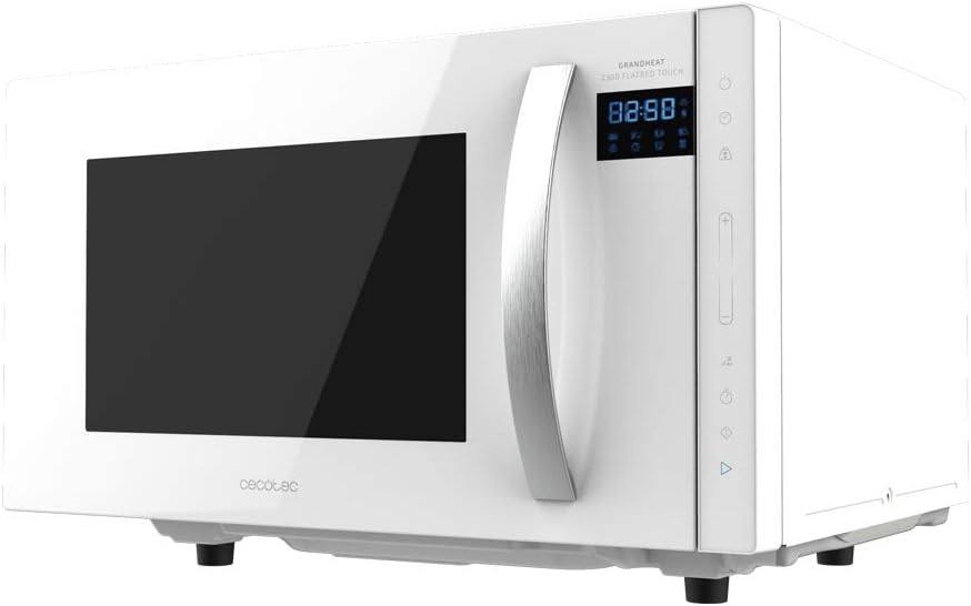 Cecotec Touch-Mikrowelle ohne Teller GrandHeat 2500 Flatbed Touch White. 800 W, 25 Liter Fassungsvermögen, 8 vorkonfigurierte Funktionen, Timer