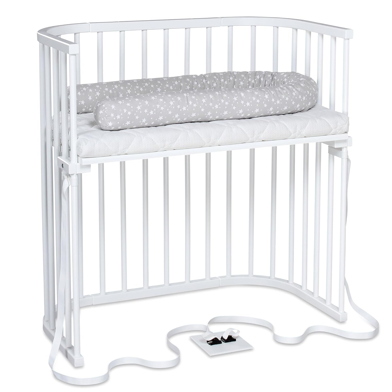 babybay Original Beistellbett aus massivem Buchenholz / kompakt & verwandelbar / Kinderbett Höhe stufenlos verstellbar & umweltfreundlich / mitwachsendes Babybett (weiß lackiert) / inkl. Matratze