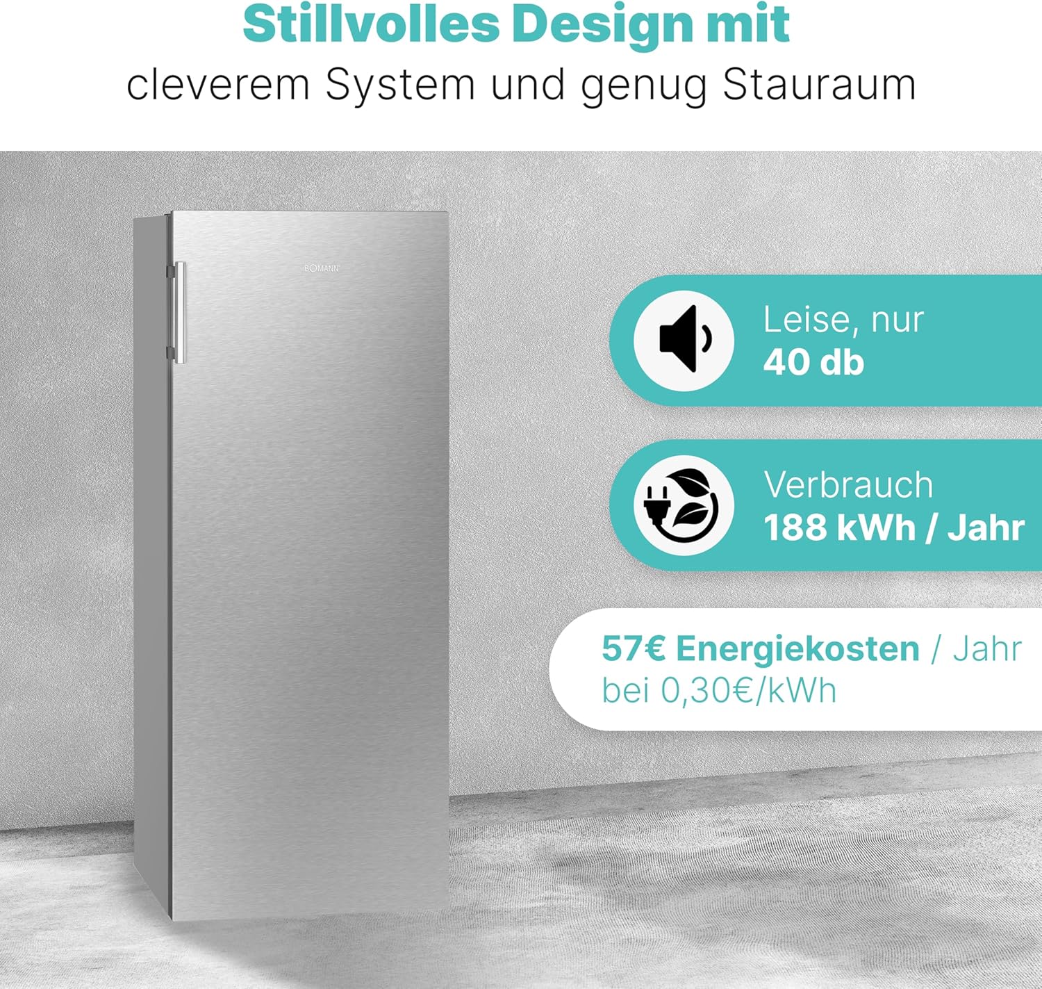 Bomann großer Gefrierschrank freistehend | 165 Liter Nutzinhalt für Lebensmittel | 5 Schubladen | Freezer Eisschrank Froster | wechselbarer Türanschlag inkl. Eiswürfelschale | GS 7317.1 weiß