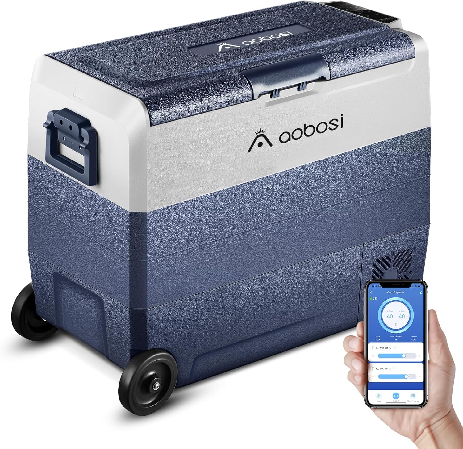 AAOBOSI Compressor Cool Box 36 L, Cool Box Car with WiFi App Control, 12/24 V and 100-240 V Electric Cool Box, up to -20 °C for Car, Truck, Boat, Motorhome, Camping, Double Zone