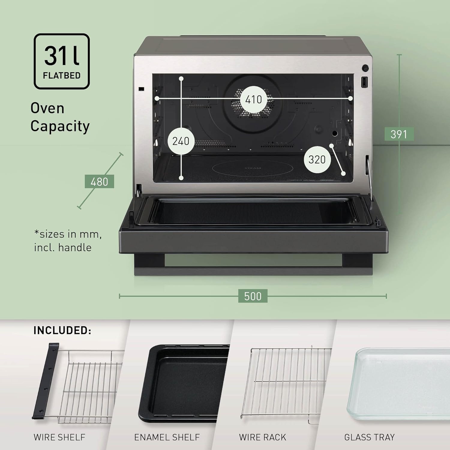 Panasonic NN-CS88LBEPG | 4-in-1-Kombi-Dampfofen, 31 l, Inverter, Drehheizung auf 30-230 °C, Flachgrill 1300 W, Mikrowelle 1000 W, Dampf 1300 W, feste Oberseite, Schwarz — Version FR