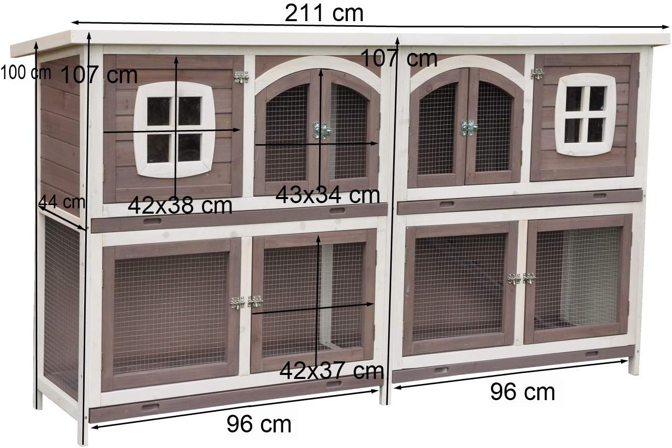 nanook Murmel XXL Doppel Kaninchenstall Hasenstall - doppelstöckig - wetterfest - 211 x 52 x 107 - Farbe: Taupe/Weiss - extra großes Kaninchengehege