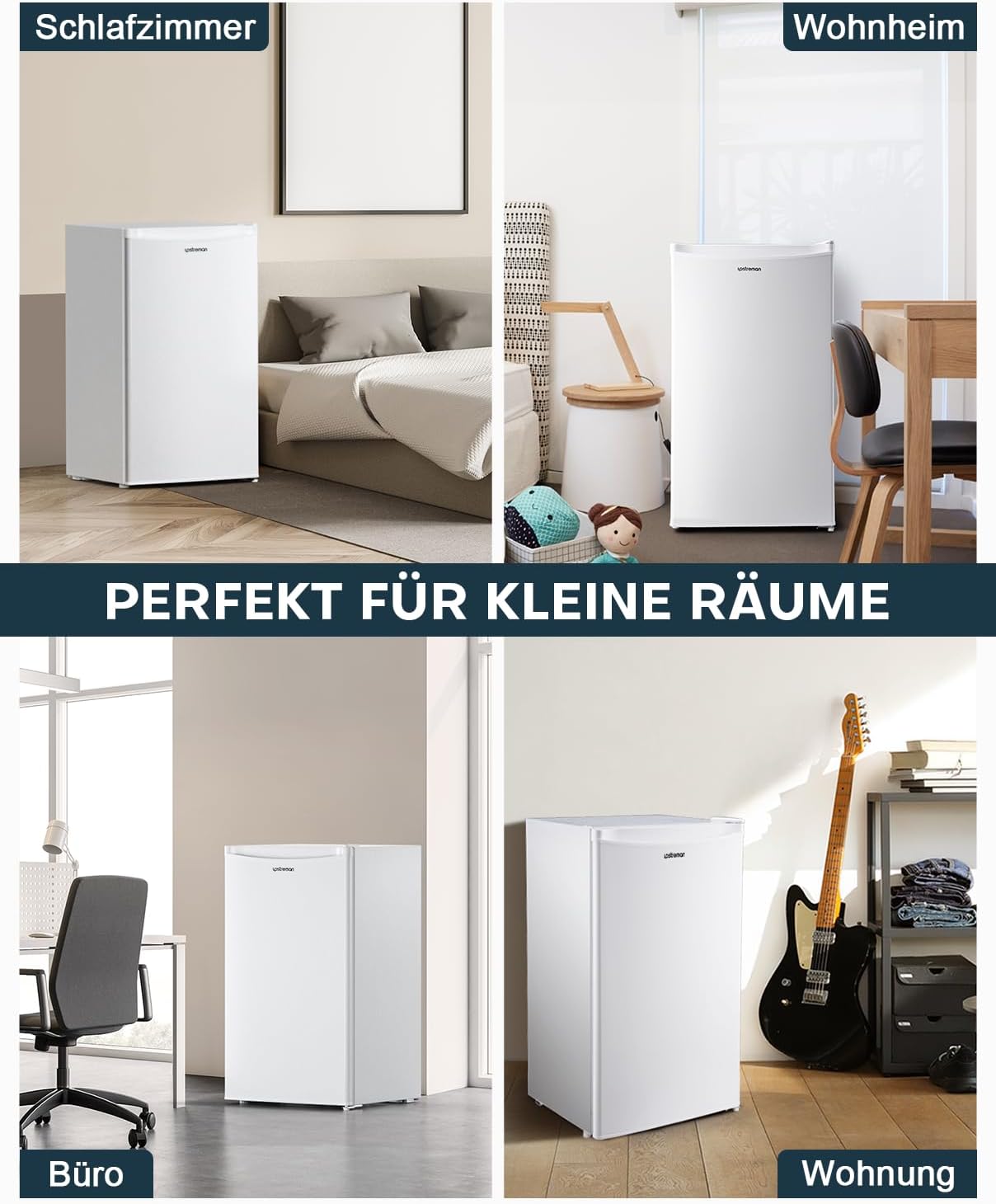Upstreman 91L Kühlschrank mit Gefrierfach,Kleiner Kühlschrank mit Gemüsefach und Gefrierfach, Einstellbarem Thermostat, Mini-Kühlschrank für Wohnheim, Büro, Schlafzimmer, Weiß-BR321