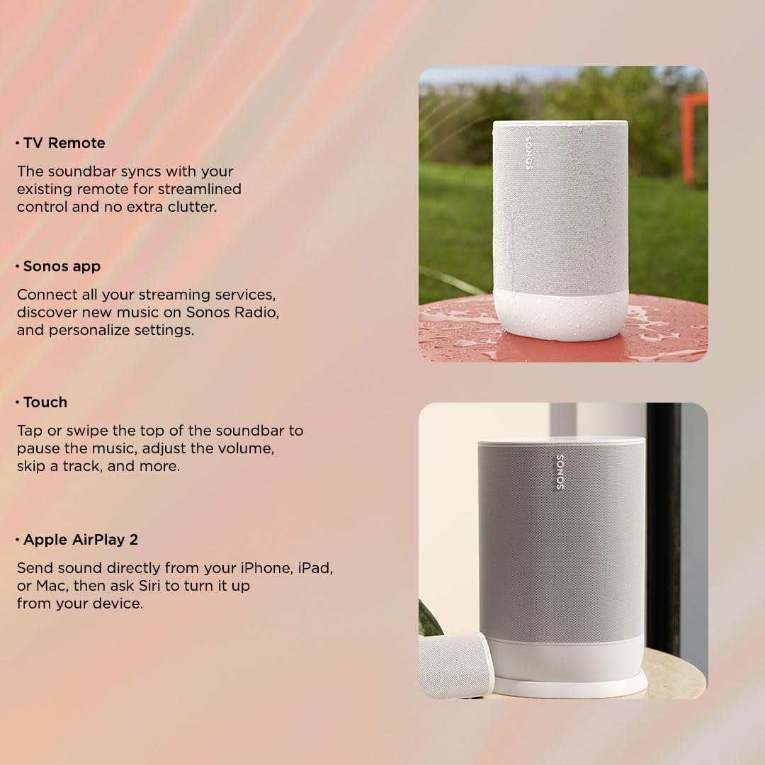 Sonos Move Smart Speaker (Wasserfester WLAN und Bluetooth Lautsprecher mit Alexa Sprachsteuerung, Google Assistant und AirPlay 2 – Kabellose Outdoor Musikbox mit Akku für Musikstreaming) schwarz