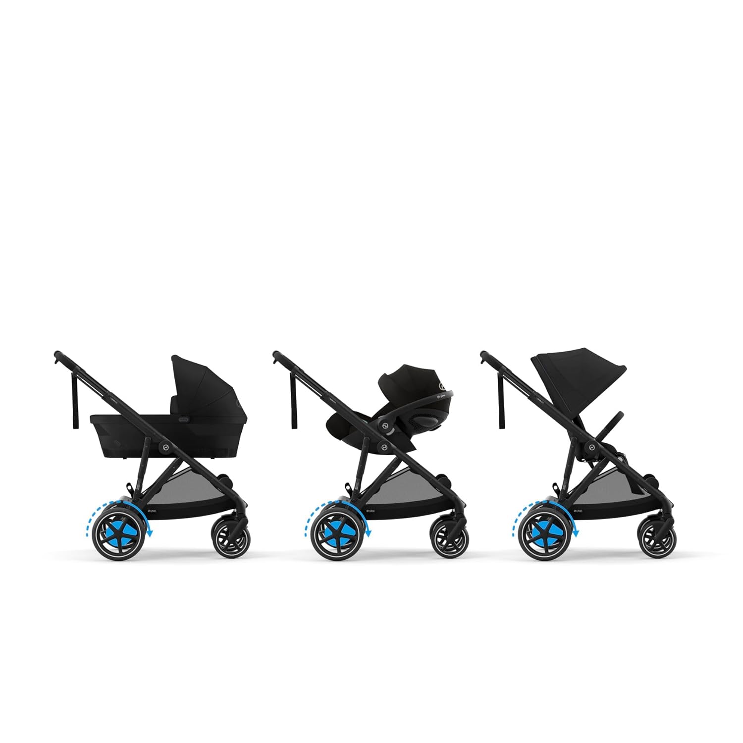 CYBEX Gold Kinderwagen e-GAZELLE S, Ab Geburt bis ca. 4 Jahre, Max. 22 kg (Single-Modus) / 2x 22 kg (Duo-Modus), All-in-1-System mit E-Antrieb und 20+ Konfigurationen, Moon Black