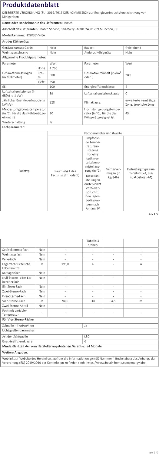 Bosch KGN36NWEA Serie 2 Kühl-Gefrier-Kombination, 186 x 60 cm, 215 L Kühlen & 87 L Gefrieren, NoFrost nie wieder abtauen, LED-Beleuchtung gleichmäßige Ausleuchtung