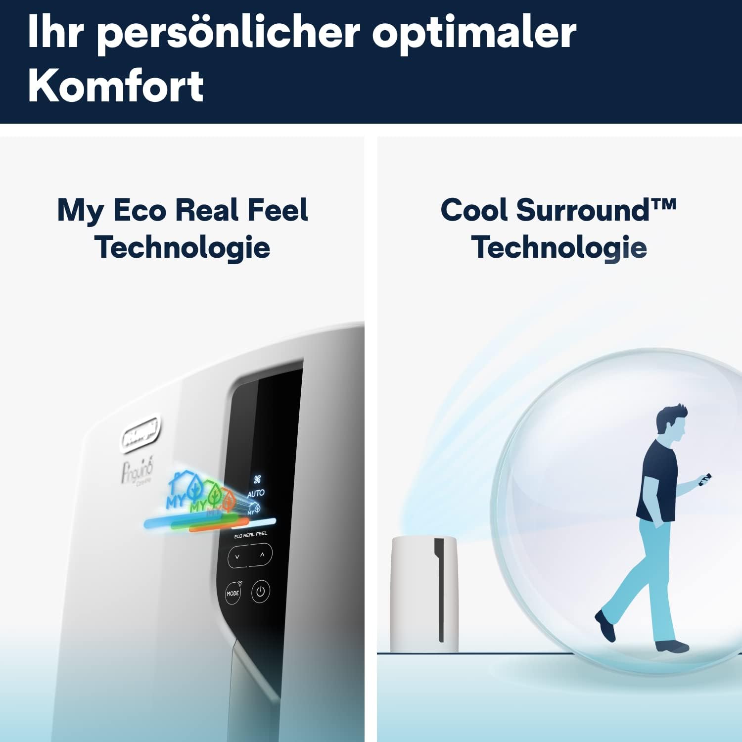 De'Longhi Pinguino PAC EL112 CST WiFi, Mobile Klimaanlage mit MyEcoRealFeel-Technologie für Räume bis zu 110 m³,11.000 BTU/h, 2,9 kW, 63 dB, Entfeuchtungsfunktion, A+, App- und Sprachsteuerung, Weiß