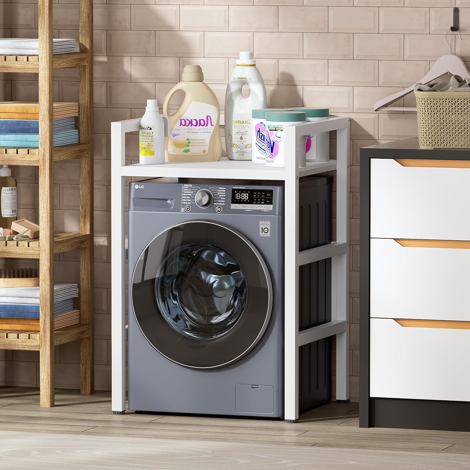 MSFE Regal über Waschmaschine,Höhenverstellbarer Wäschetrocknerständer,Lagerregal über der Waschmaschine, Tragfähigkeit 350 kg,für Waschmaschine und Trockner,73 * 64 * 110cm,Patentiertes Produkt