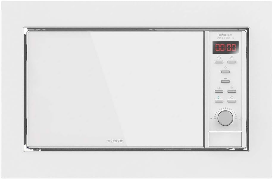 Cecotec Microondas encastrable Digital GrandHeat 2350 Built-In White. 900W, Integrable, 23 Litros, Grill, 9 Funciones preconfiguradas, Temporizador