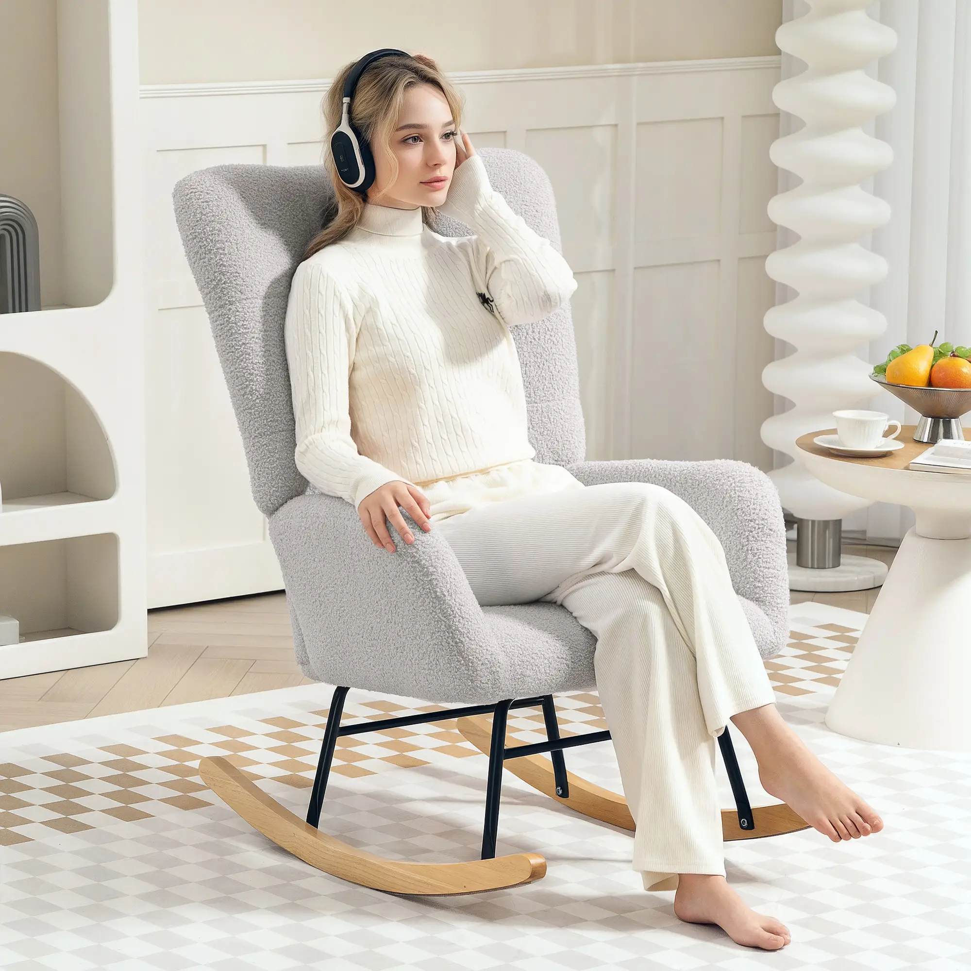 HOMCOM Schaukelstuhl Schaukelsessel sanft schaukelnd extra gepolstert