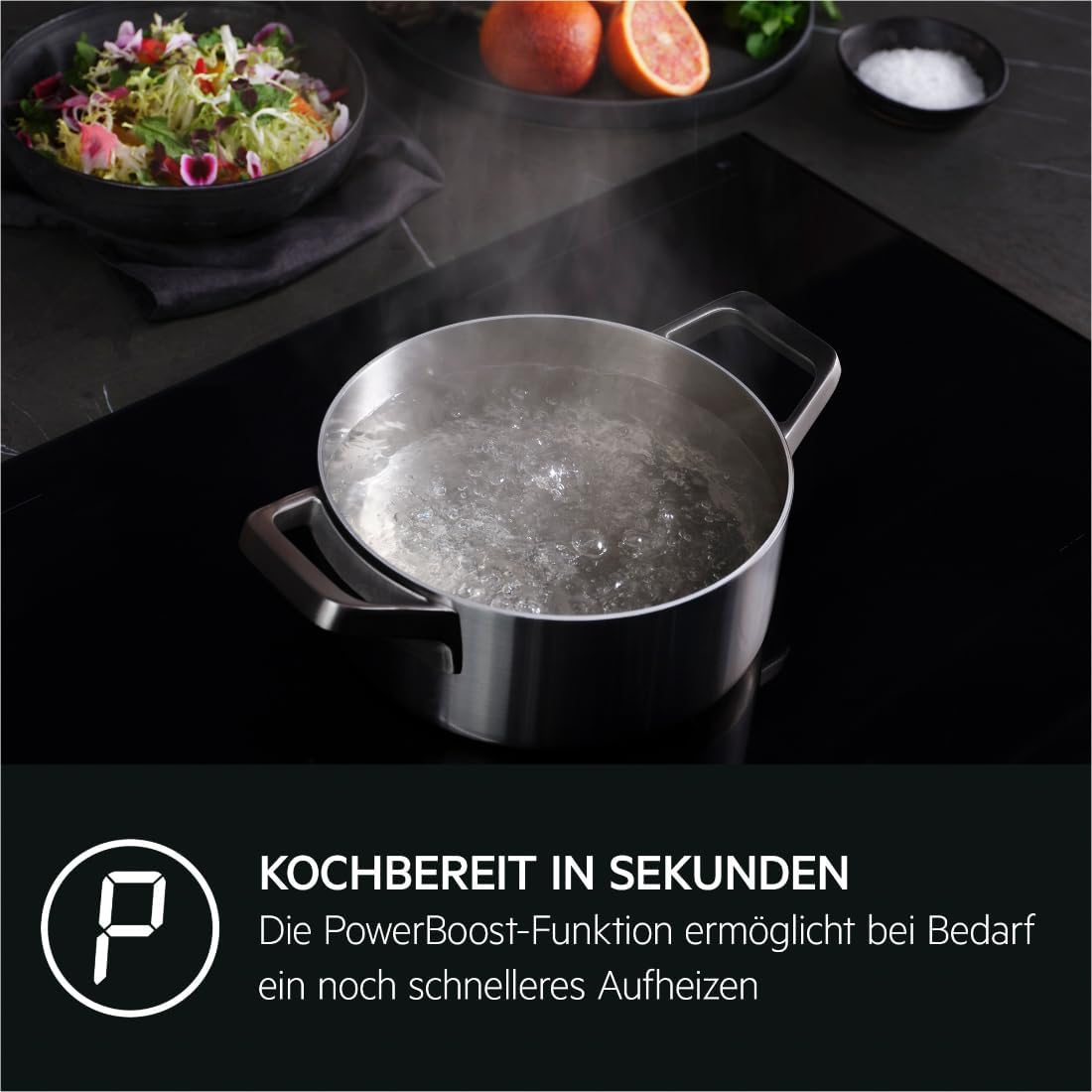 AEG IKE84441XB Autarkes Kochfeld / Herdplatte mit Touchscreen, Topferkennung & Hob²Hood-Funktion / Induktionskochplatte / 4 Kochzonen / Edelstahlrahmen / 80 cm Schwarz