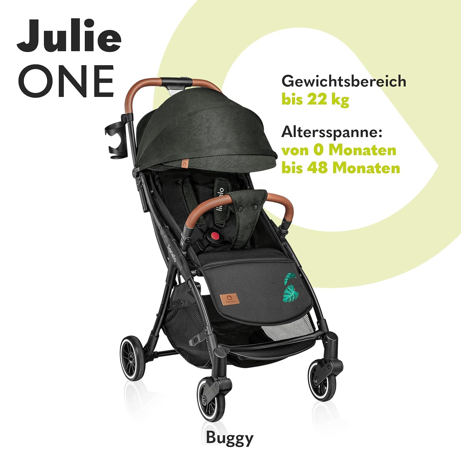 LIONELO Julie One Buggy Kinderwagen bis 22 kg, verstellbare Rückenlehne und Fußstütze, Moskitonetz, Beinwärmer, Getränkehalter und Transporttasche, zusammenklappbar