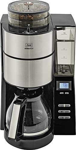 Melitta AromaFresh - Filterkaffeemaschine - mit Glaskanne - integriertes Mahlwerk - Timer Funktion - 10 Tassen - Pure Black