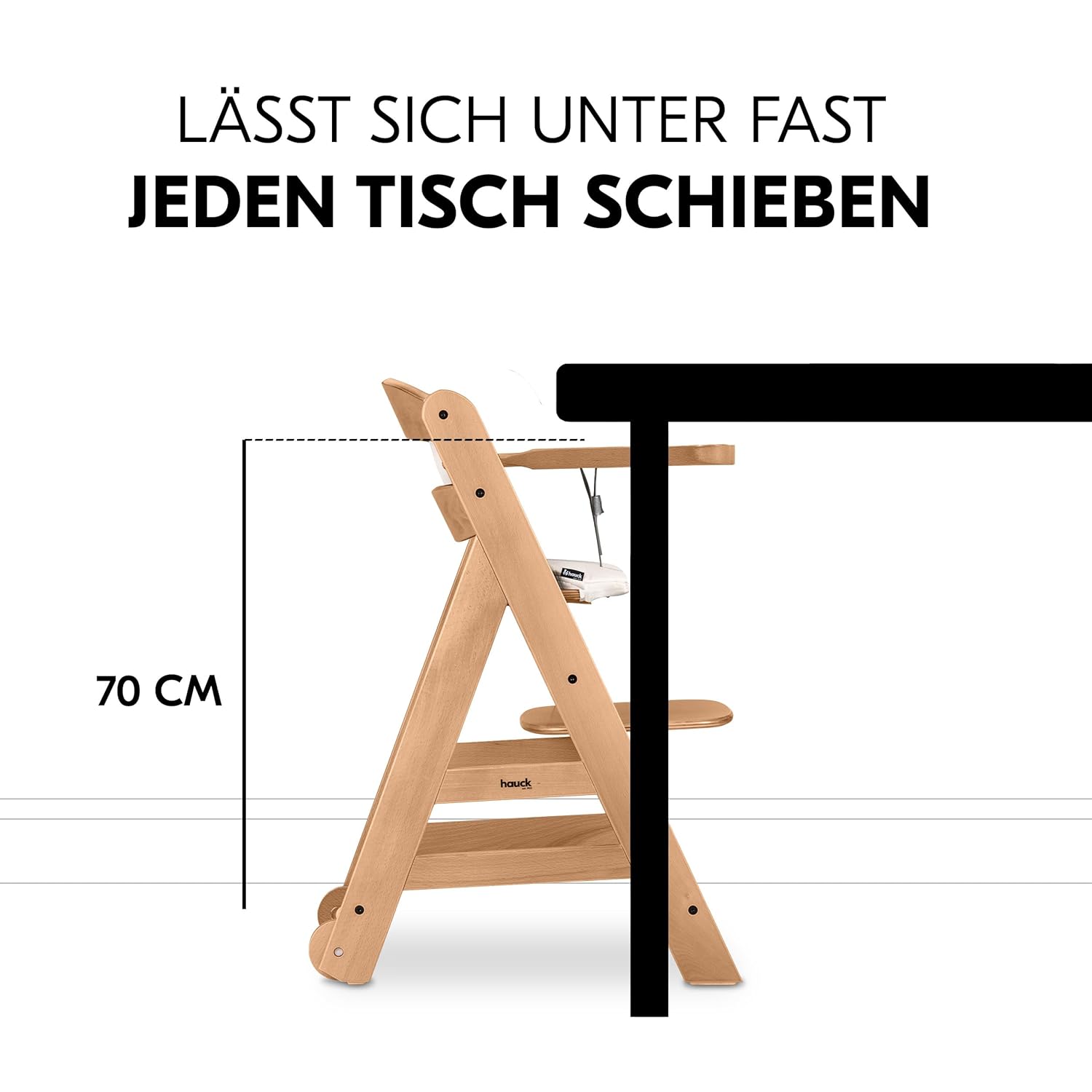 hauck Hochstuhl Beta+ Newborn Set Eco Bouncer - mitwachsender Holz Babyhochstuhl ab Geburt, inkl. Neugeborenenaufsatz, Sitzpolster und Essbrett - Dark Grey