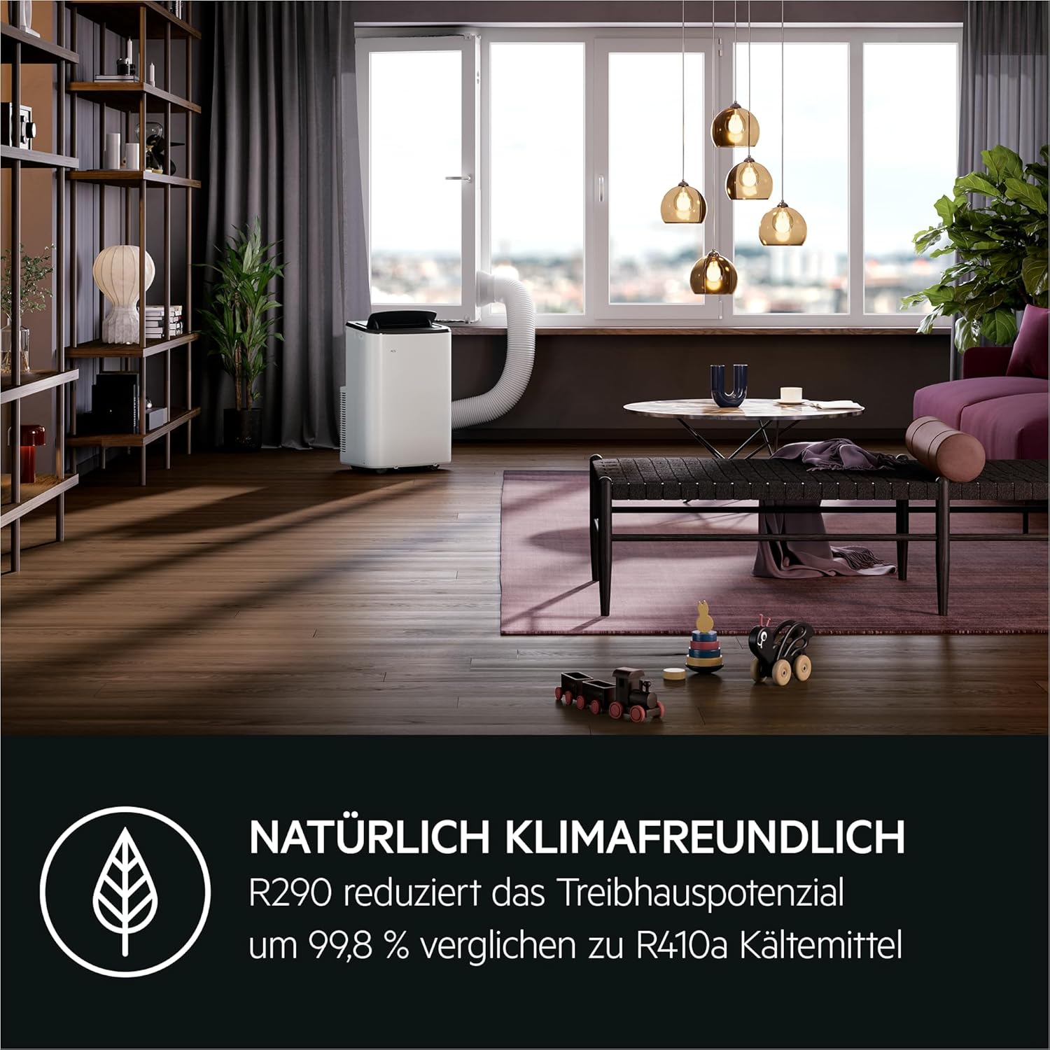 AEG Chillflex Pro AXP26U338CW mobile Klimaanlage / LED Display / Touch-Buttons / Fernbedienung / 30-40 m² / Kühlfunktion / Ventilator / Entfeuchtungsfunktion / Automatik / weiß/silber/schwarz