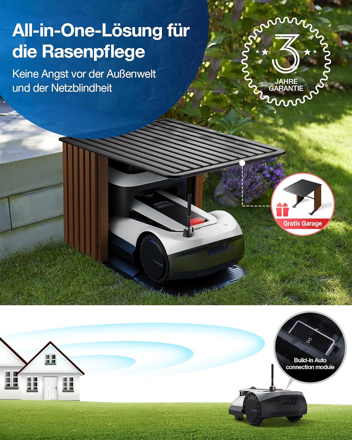 ECOVACS GOAT G1-800 Mhroboter ohne Begrenzungskabel 800㎡, Rasenmher Roboter mit TrueMapping-Multifusionslokalisierung,   Hindernisvermeidung, 16-Zonen-Management, 45% Steigung, Videomanager