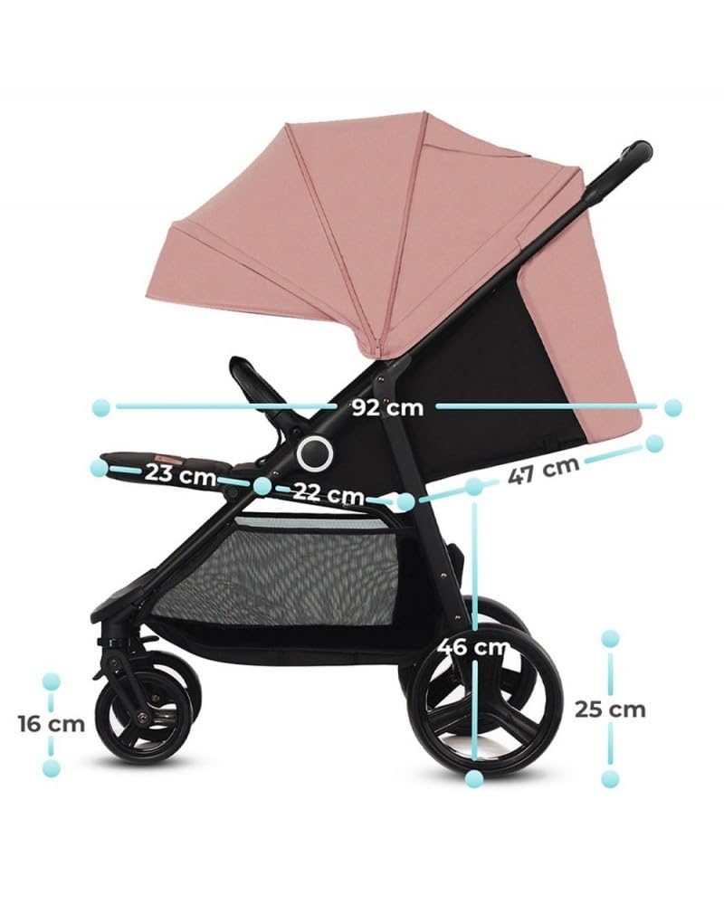 Kinderkraft GRANDE PLUS Kinderkraft buggy von Geburt bis 22 kg, Zusammenklappen mit einer Hand, Liegeposition, großes Verdeck mit Fenster, alle 4 Räder gedämpft, geräumige Sitz, Grau