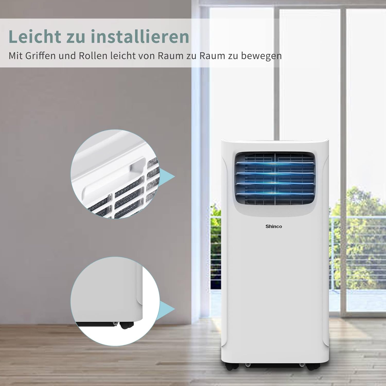 SHINCO Mobile Klimaanlage mit Abluftschlauch, 12000BTU, Kühlung&Heizung&Ventilieren&Entfeuchten, Mobiles Klimagert mit Fenstermontage-Kit, 24H-Timer, APP, für Rume von etwa 90m