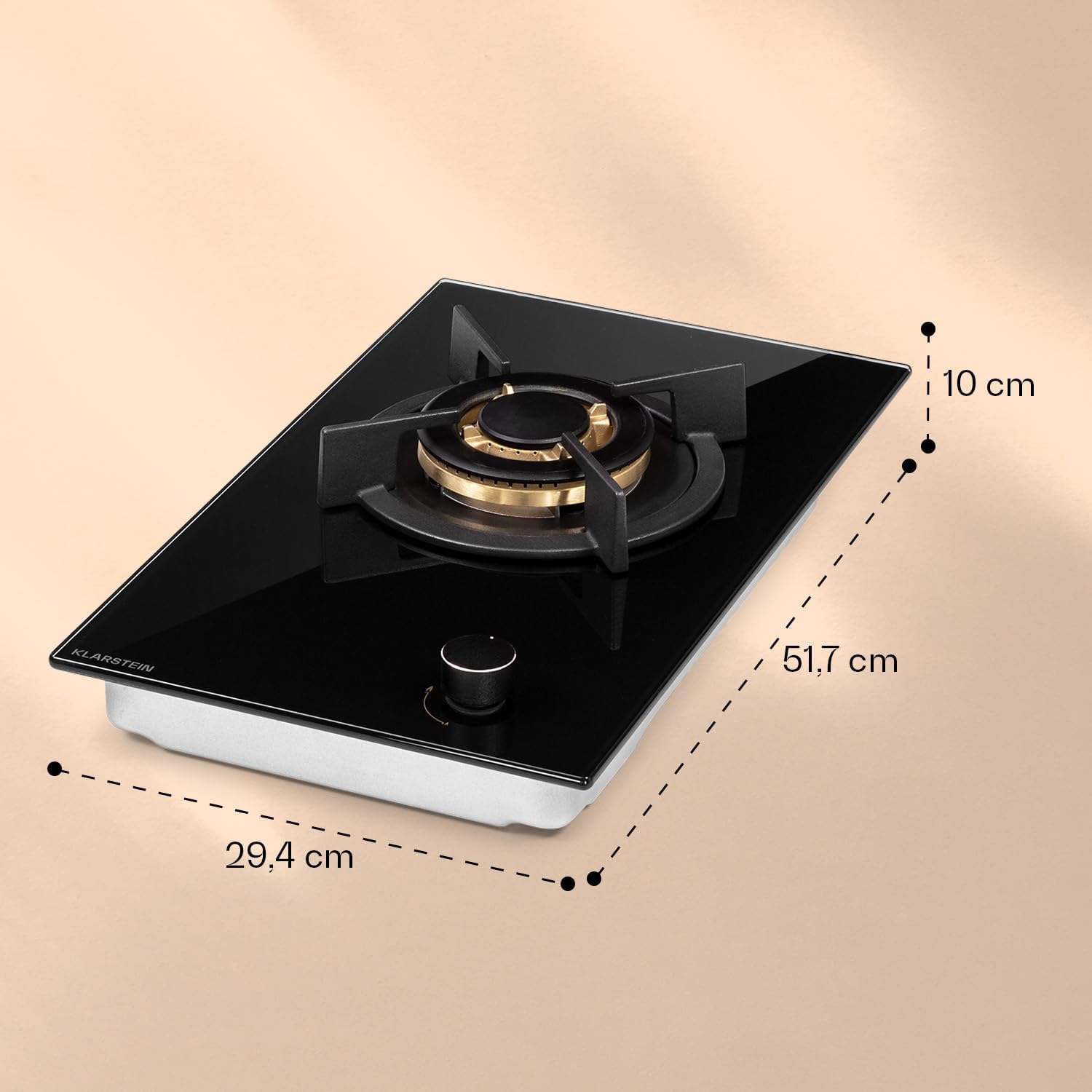 Klarstein Gasherd, Gaskochfeld 4 Flammig, Einbau-Gaskocher für Zuhause & Wohnmobil, Campingkocher mit Glasplatte, Gasherd für Propan- und Erdgas, Edelstahl Gas-Herdplatte Wok Brenner 8000 Watt