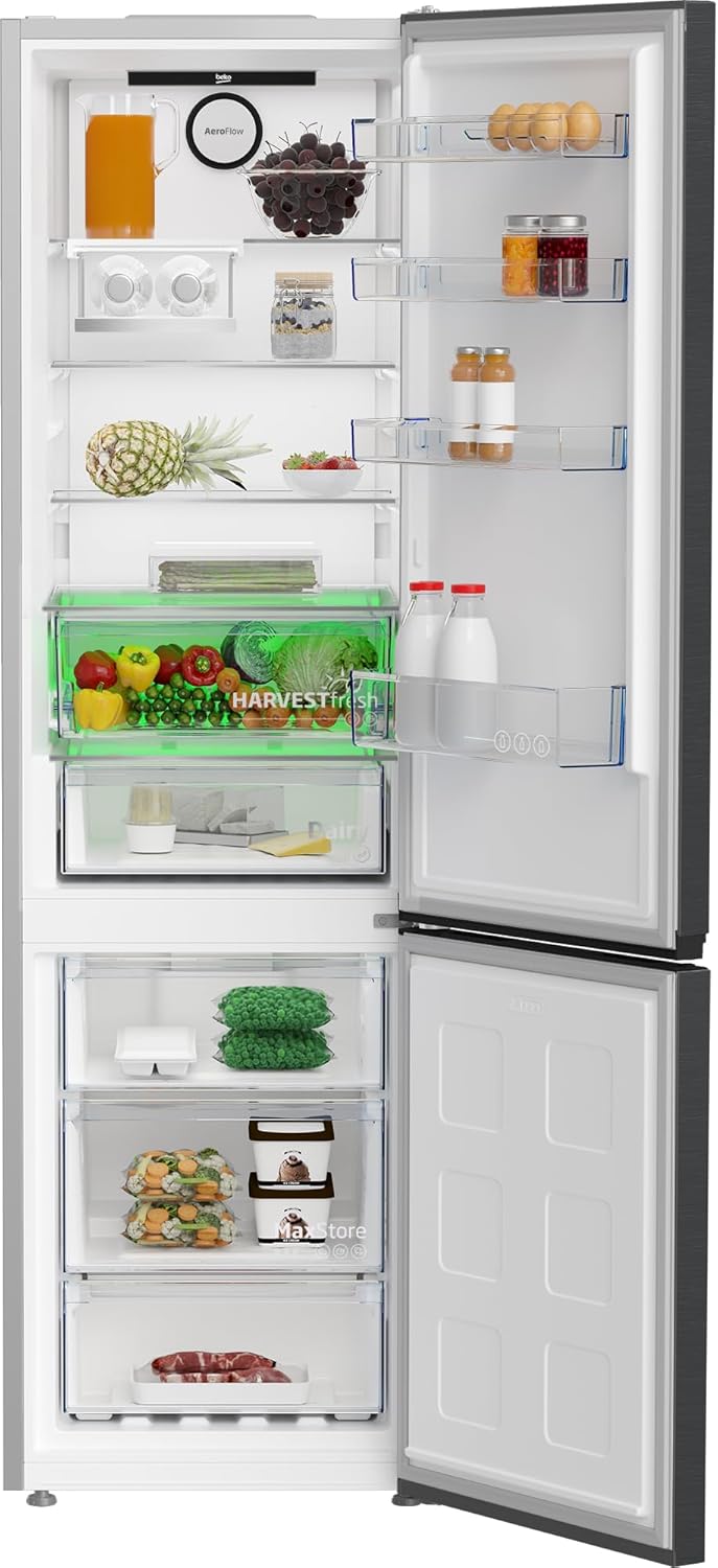 Beko RCNE366E70ZXBRN bPRO700 freistehende Kühl-/Gefrierkombination, großer Kühlschrank, 323 l Gesamtrauminhalt, HarvestFresh, NoFrost, leise, SmoothFit, 0°C-Zone, Dark Inox